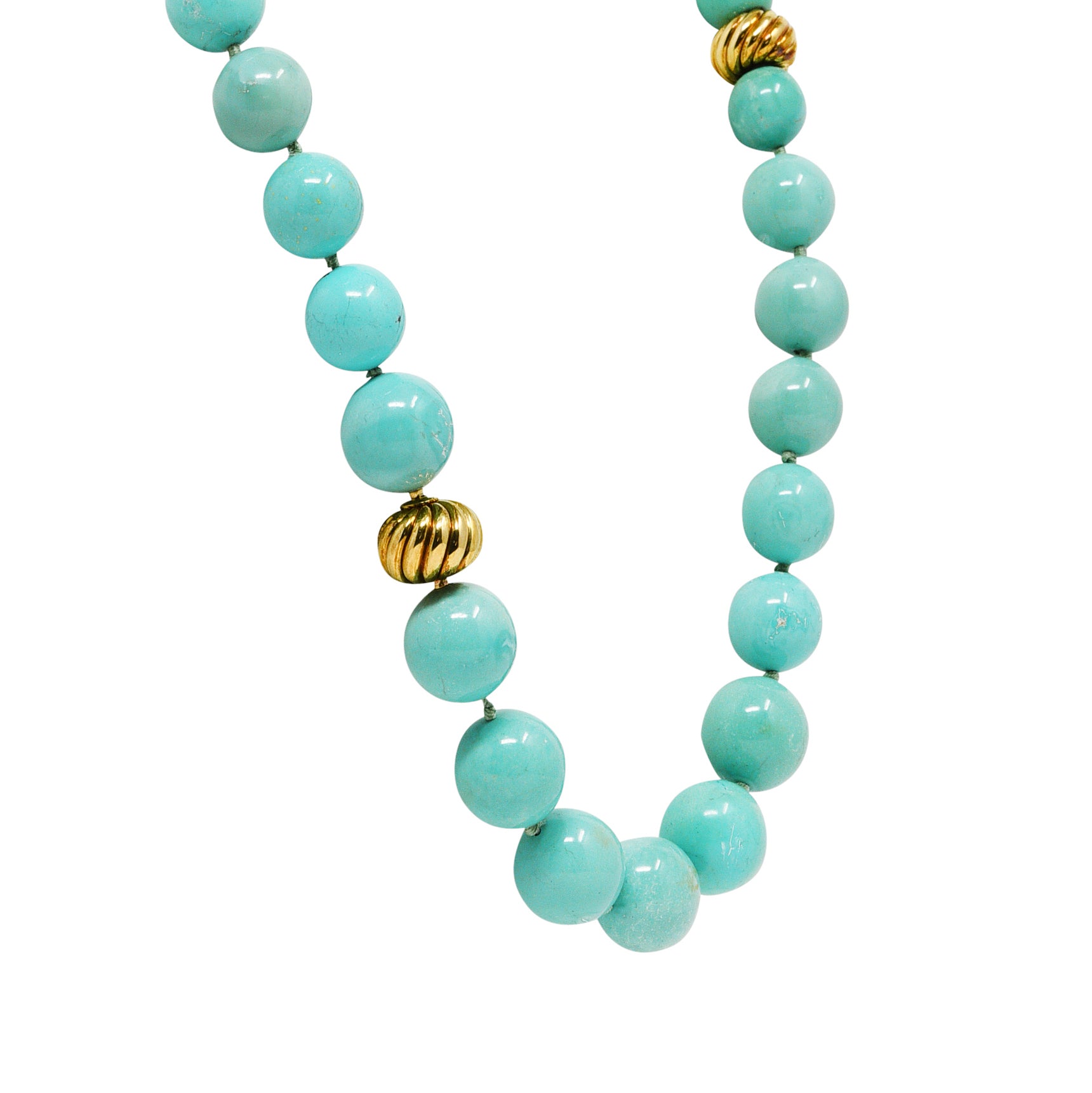 David Yurman Turquoise 18 Karat Yellow Gold Graduated Bead Necklace Wilson's Estate Jewelry