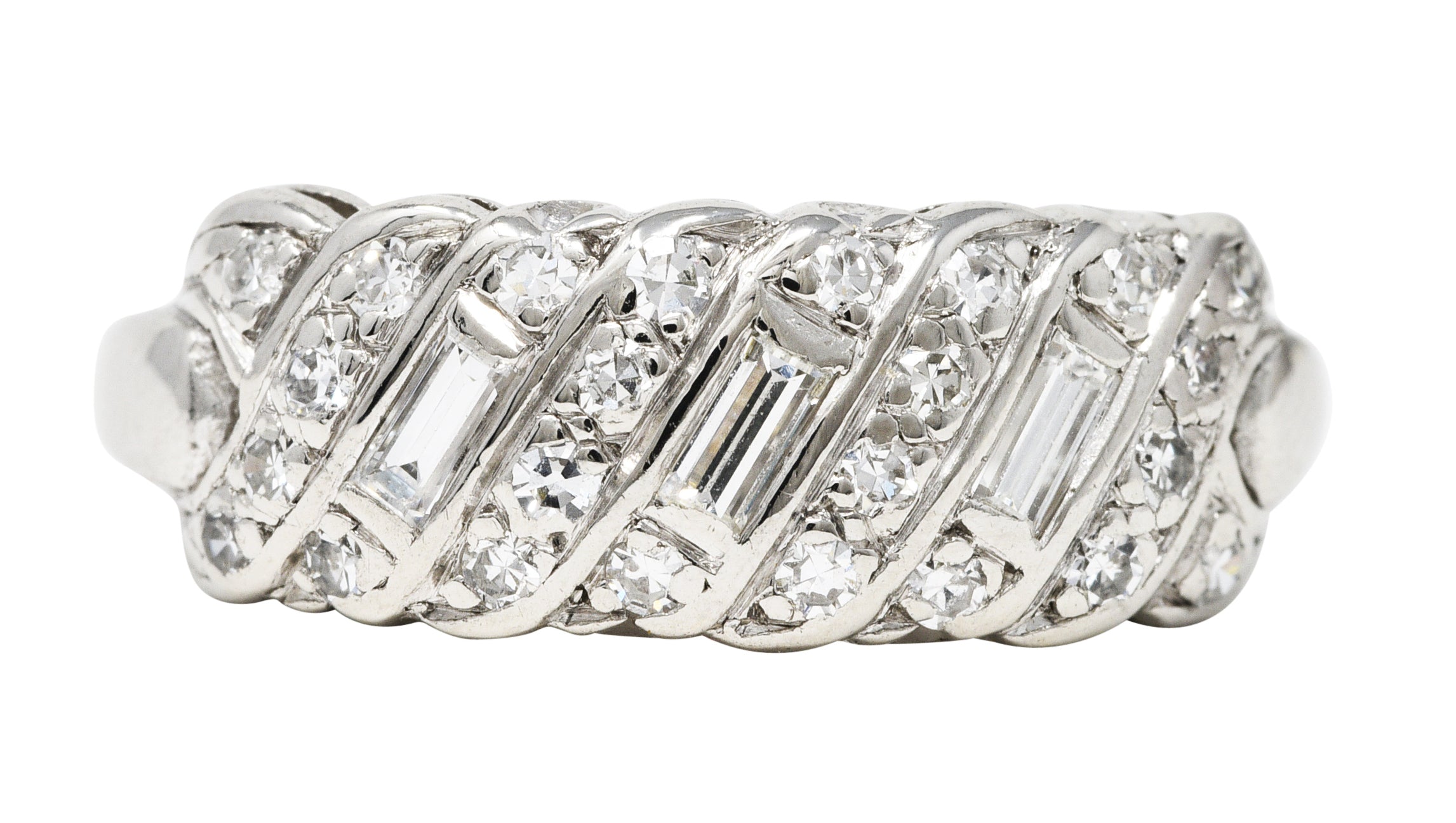 1930's Art Deco 0.50 CTW Diamond Platinum Vintage Woven Band Ring Wilson's Estate Jewelry