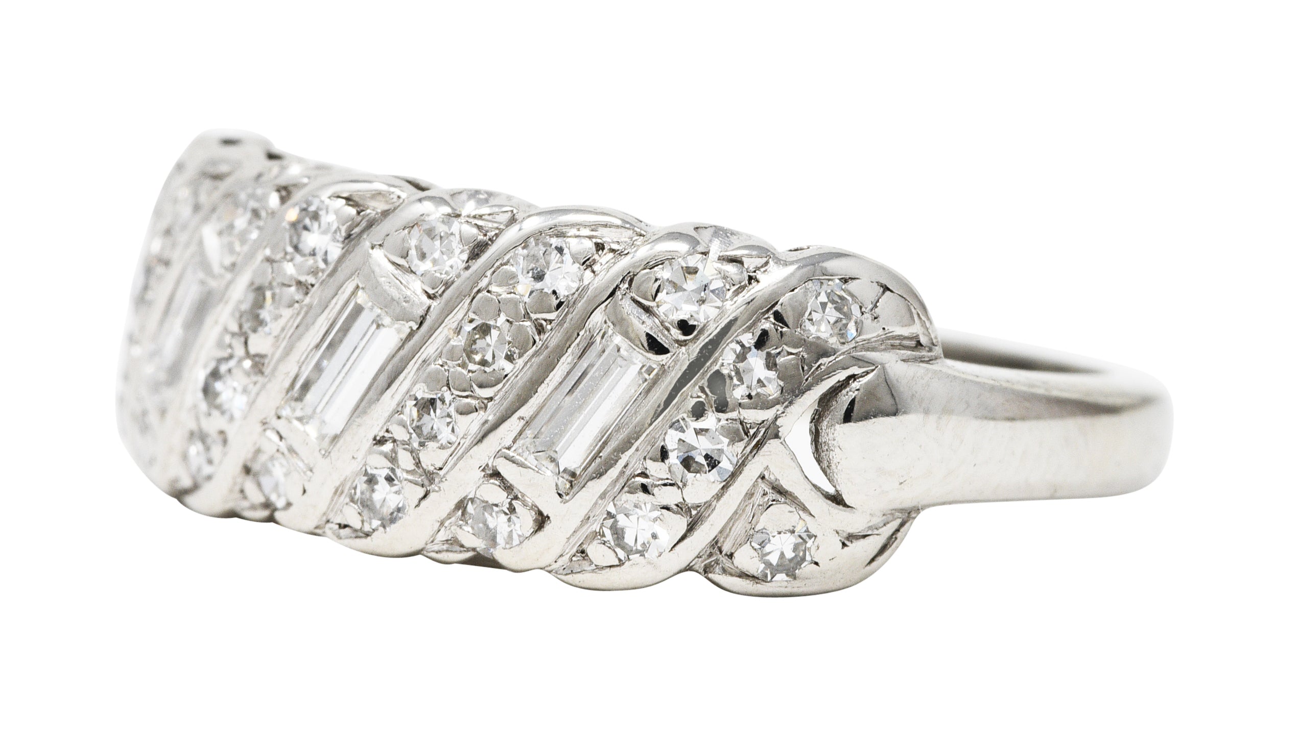 1930's Art Deco 0.50 CTW Diamond Platinum Vintage Woven Band Ring Wilson's Estate Jewelry