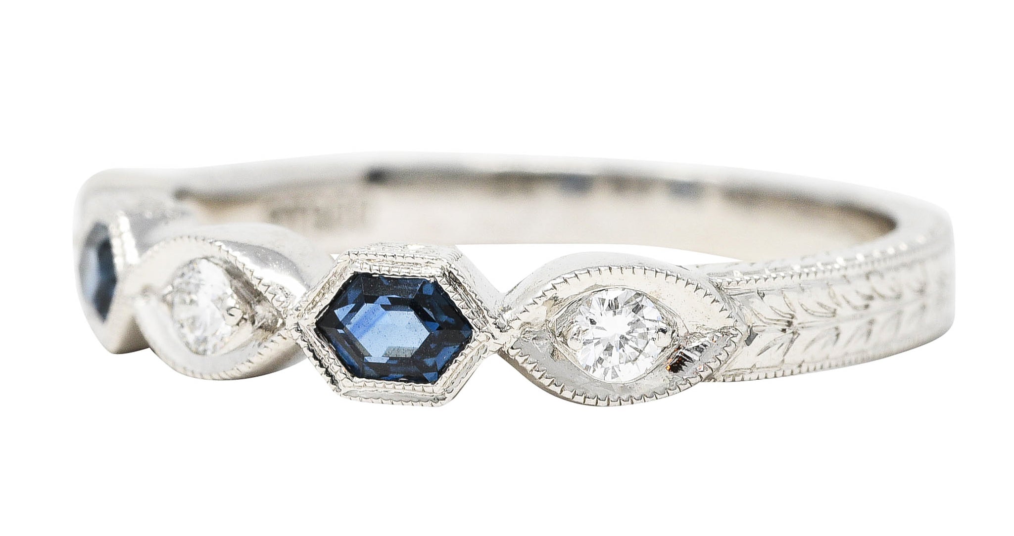 Contemporary 0.35 CTW Sapphire Diamond Platinum Geometric Band RingRings - Wilson's Estate Jewelry