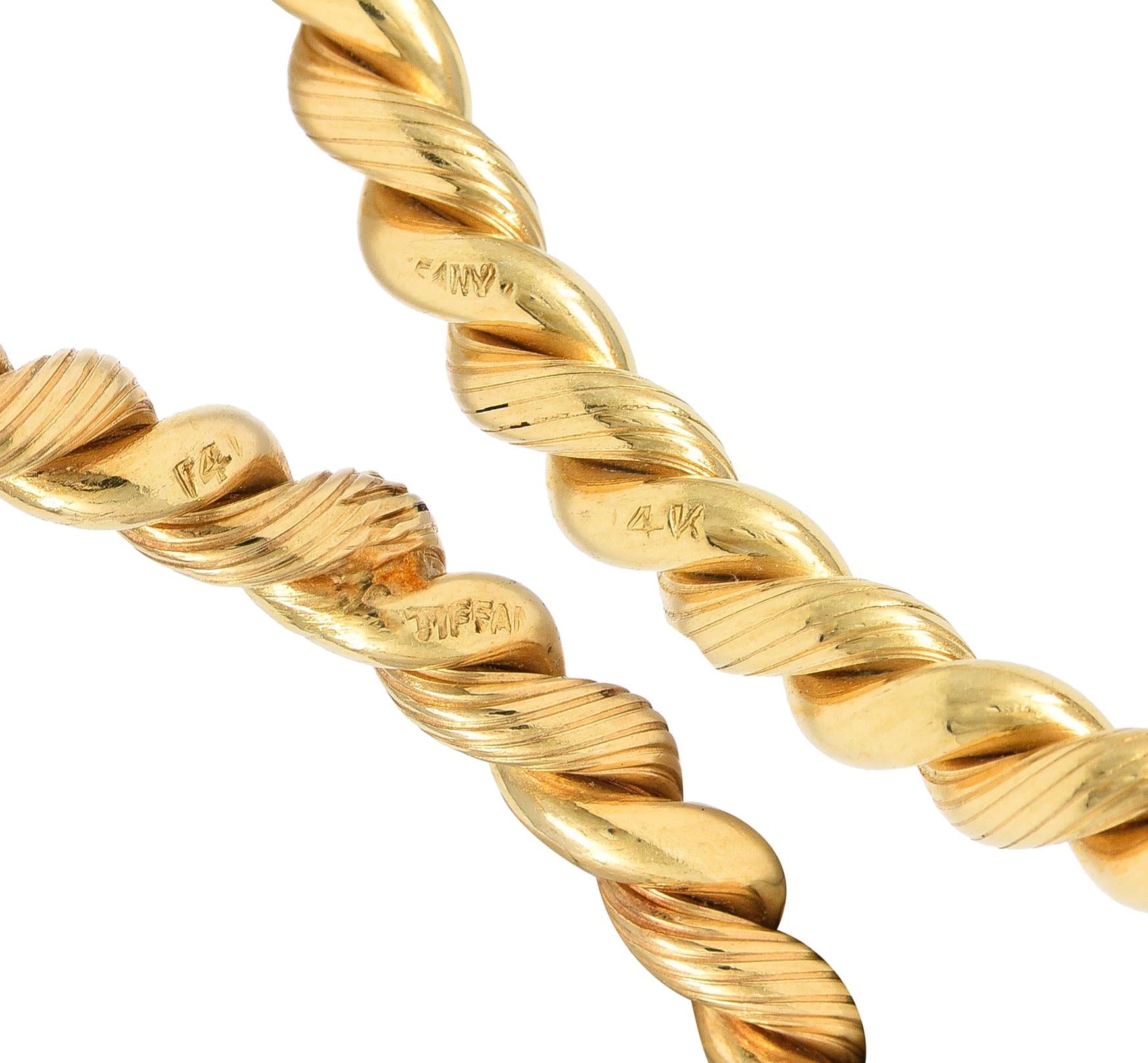 Tiffany & Co. 1960's 14 Karat Gold Twisted Rope Vintage Bangle Bracelet Set