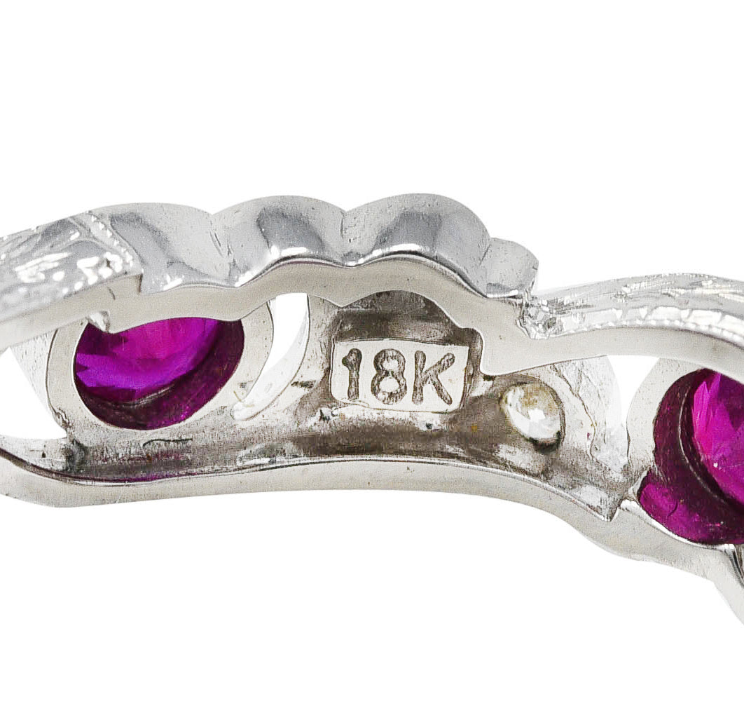 Contemporary 1.05 CTW Ruby Diamond 18 Karat White Gold Ginkgo Band RingRings - Wilson's Estate Jewelry