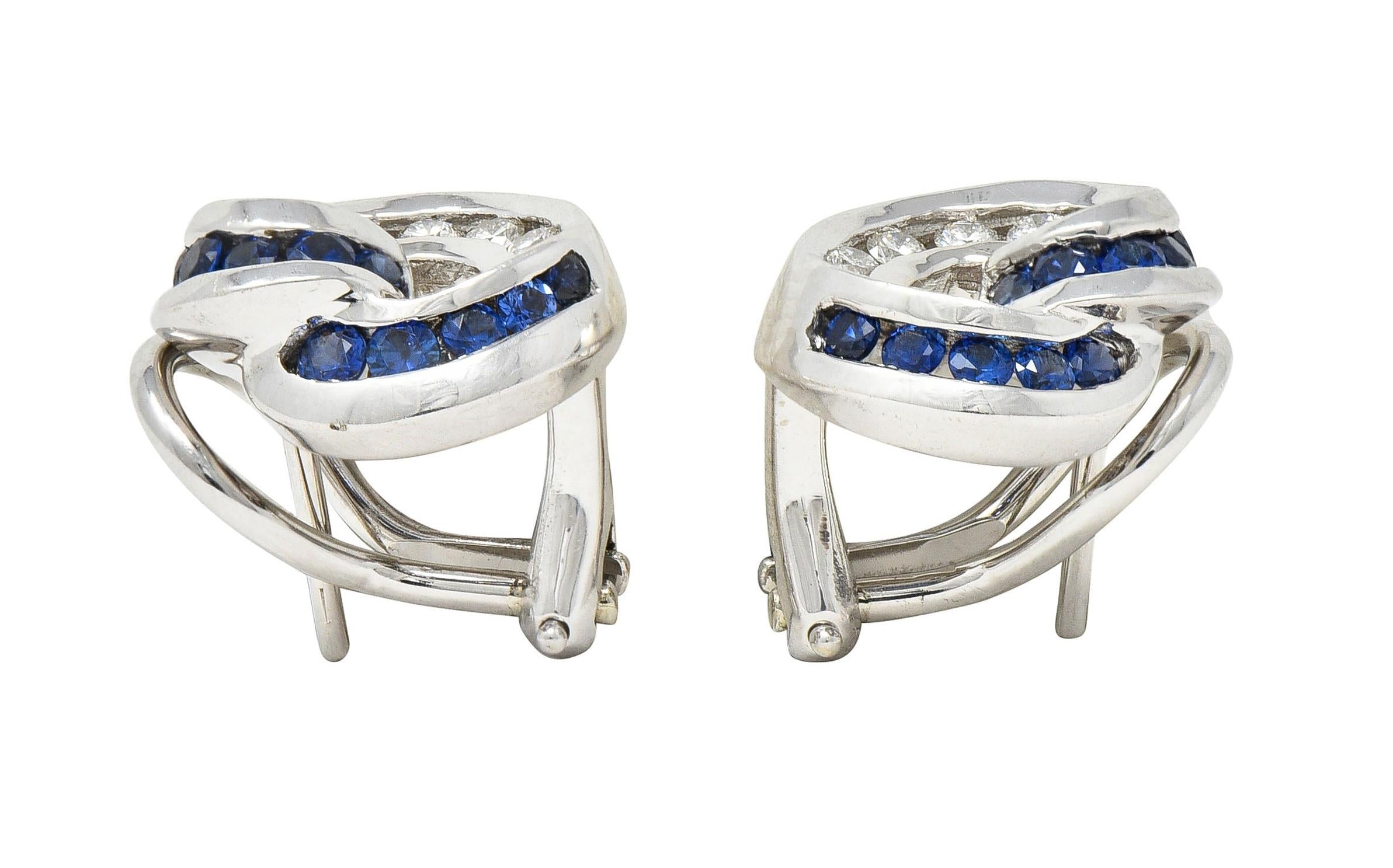 Charles Krypell Vintage Sapphire Diamond 18 Karat White Gold Swirl Earrings