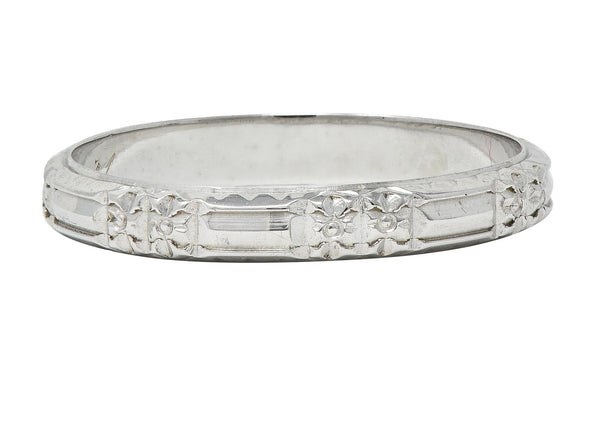 Belais Art Deco 18 Karat White Gold Orange Blossom Vintage Wedding Band Ring