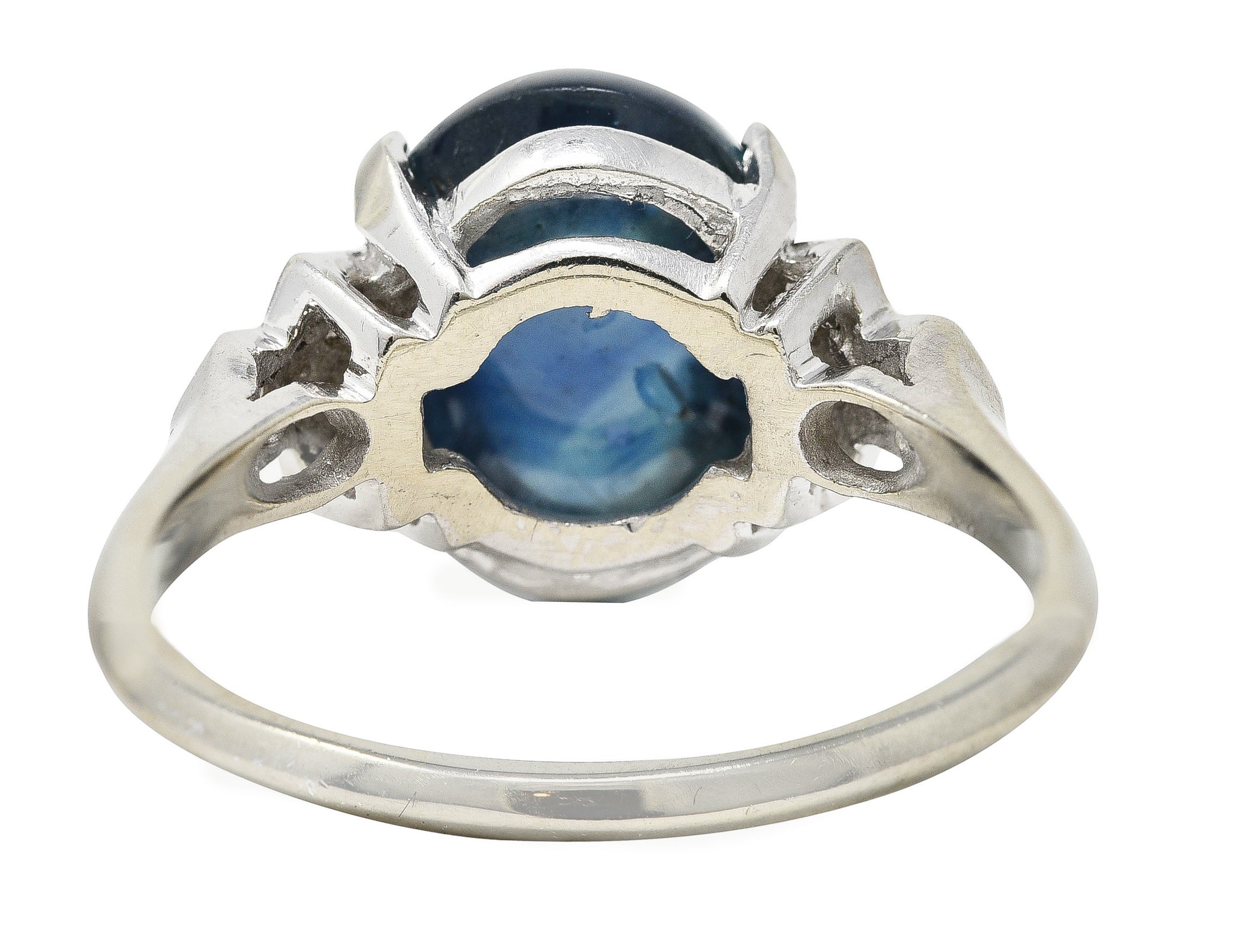 Contemporary 9.80 CTW Sapphire Cabochon Diamond 14 Karat White Gold Gemstone Ring Wilson's Estate Jewelry