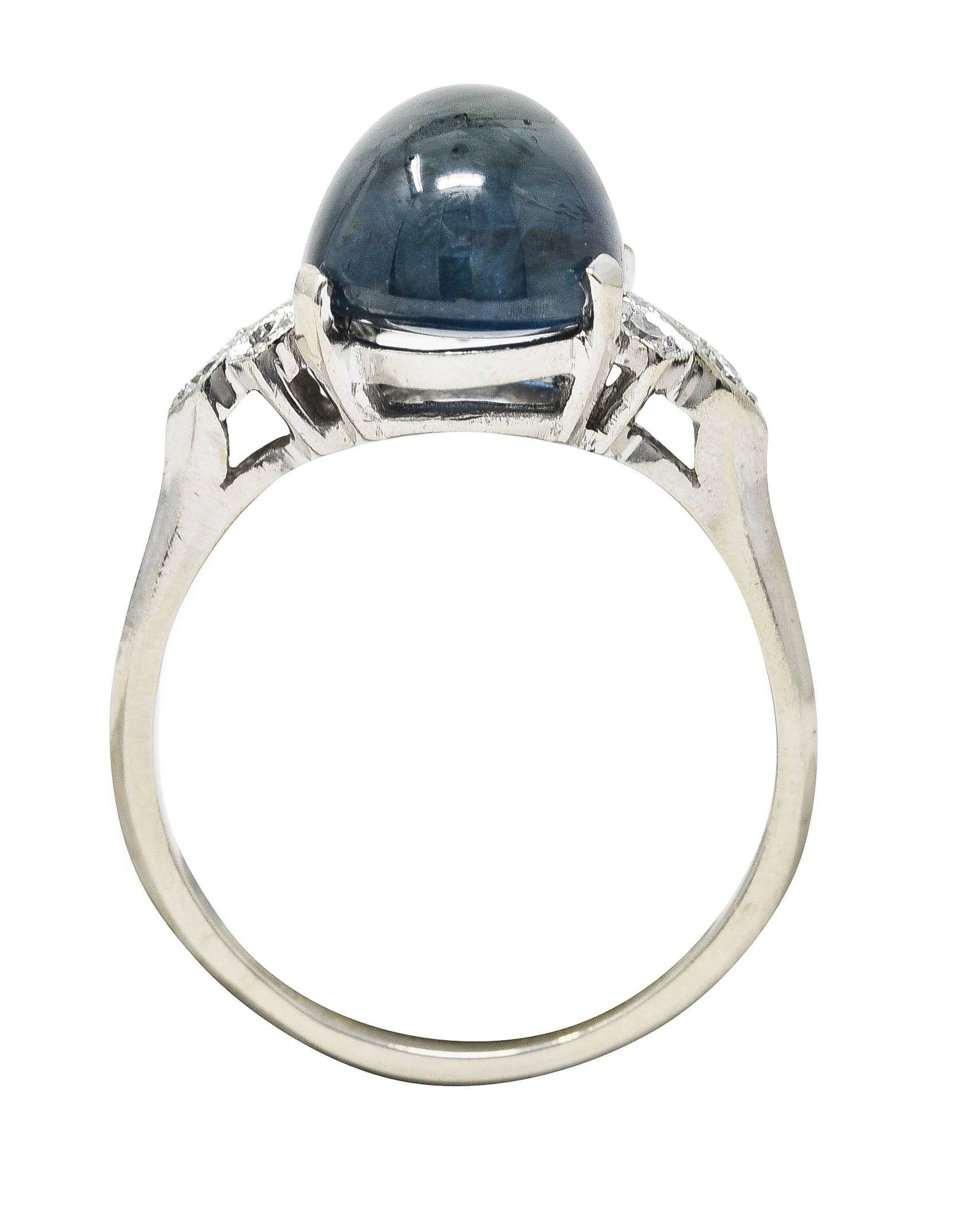 Contemporary 9.80 CTW Sapphire Cabochon Diamond 14 Karat White Gold Gemstone Ring Wilson's Estate Jewelry