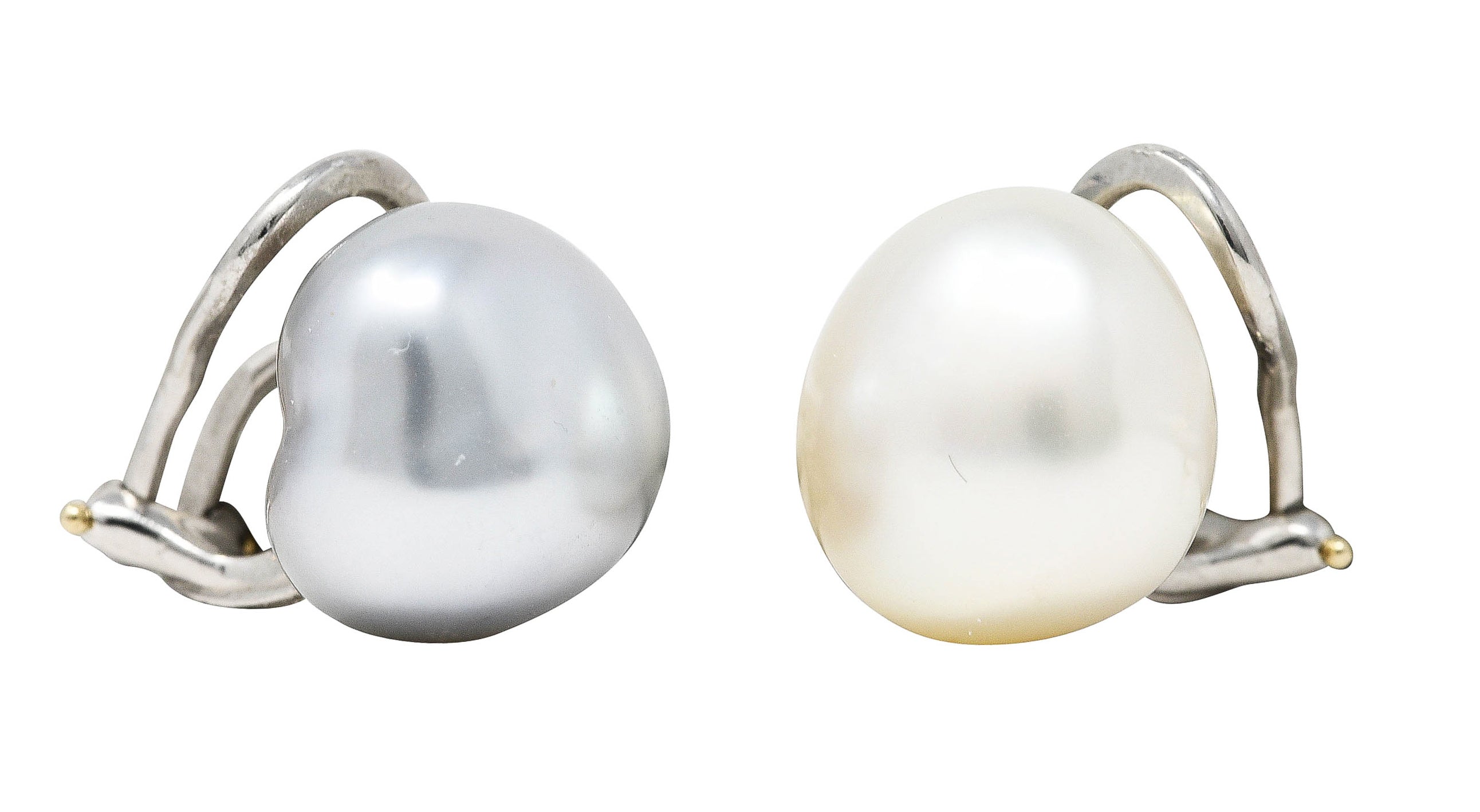 Elsa Peretti Tiffany & Co Keshi Pearl 18 Karat White Gold Mismatched Ear-Clip Earrings Wilson's Estate Jewelry