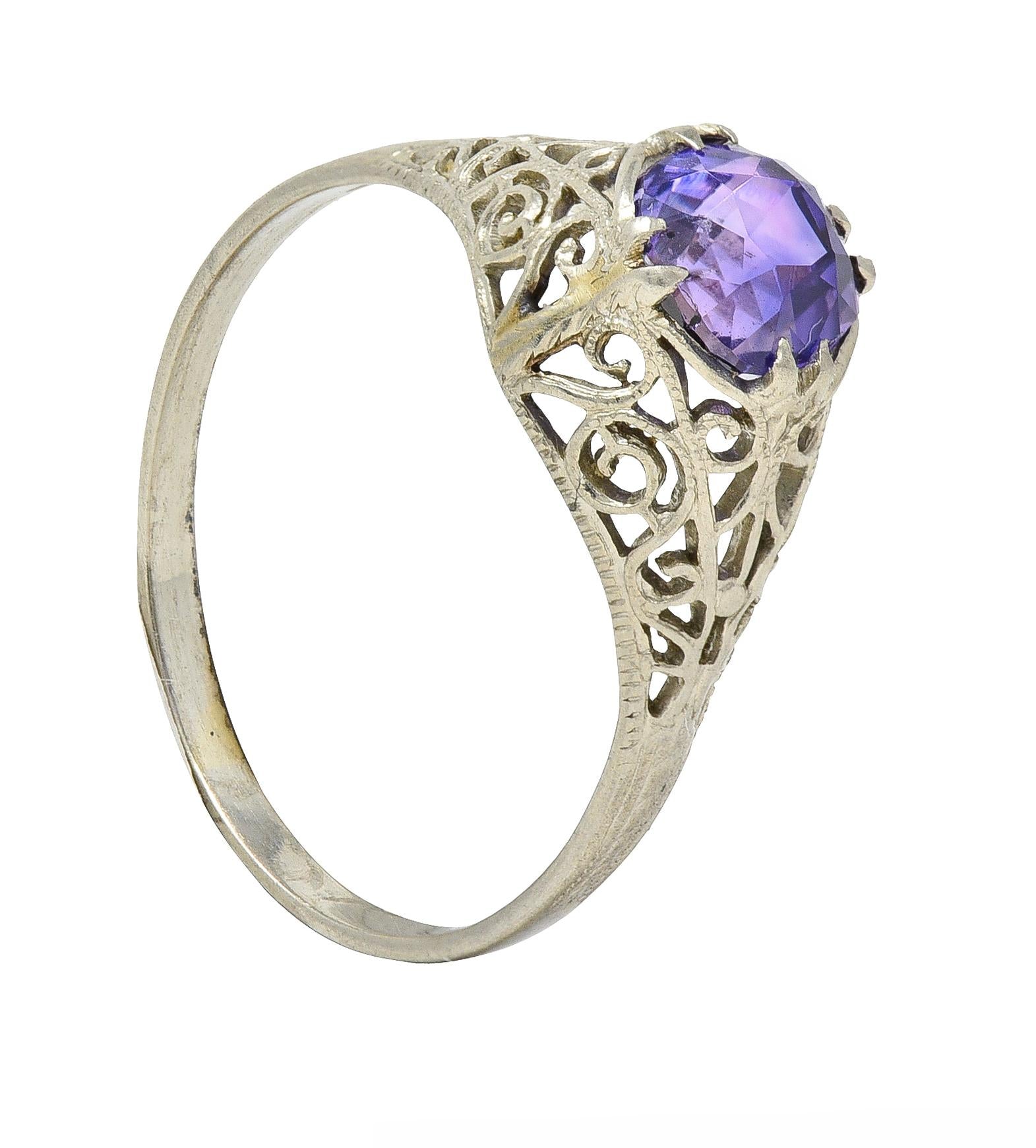 Edwardian 1.48 CTW No Heat Ceylon Purple Sapphire 14 Karat Gold Antique Ring GIA