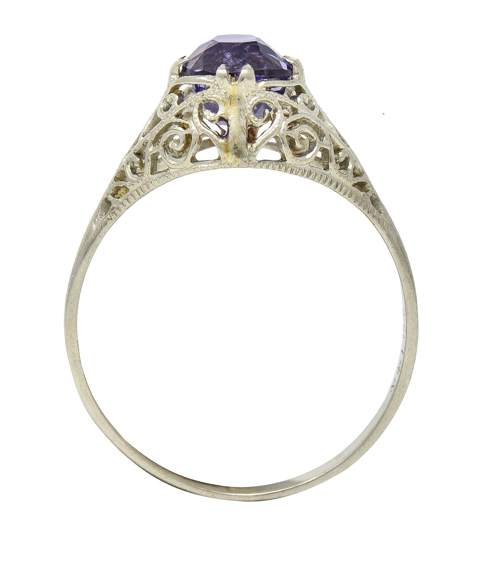 Edwardian 1.48 CTW No Heat Ceylon Purple Sapphire 14 Karat Gold Antique Ring GIA