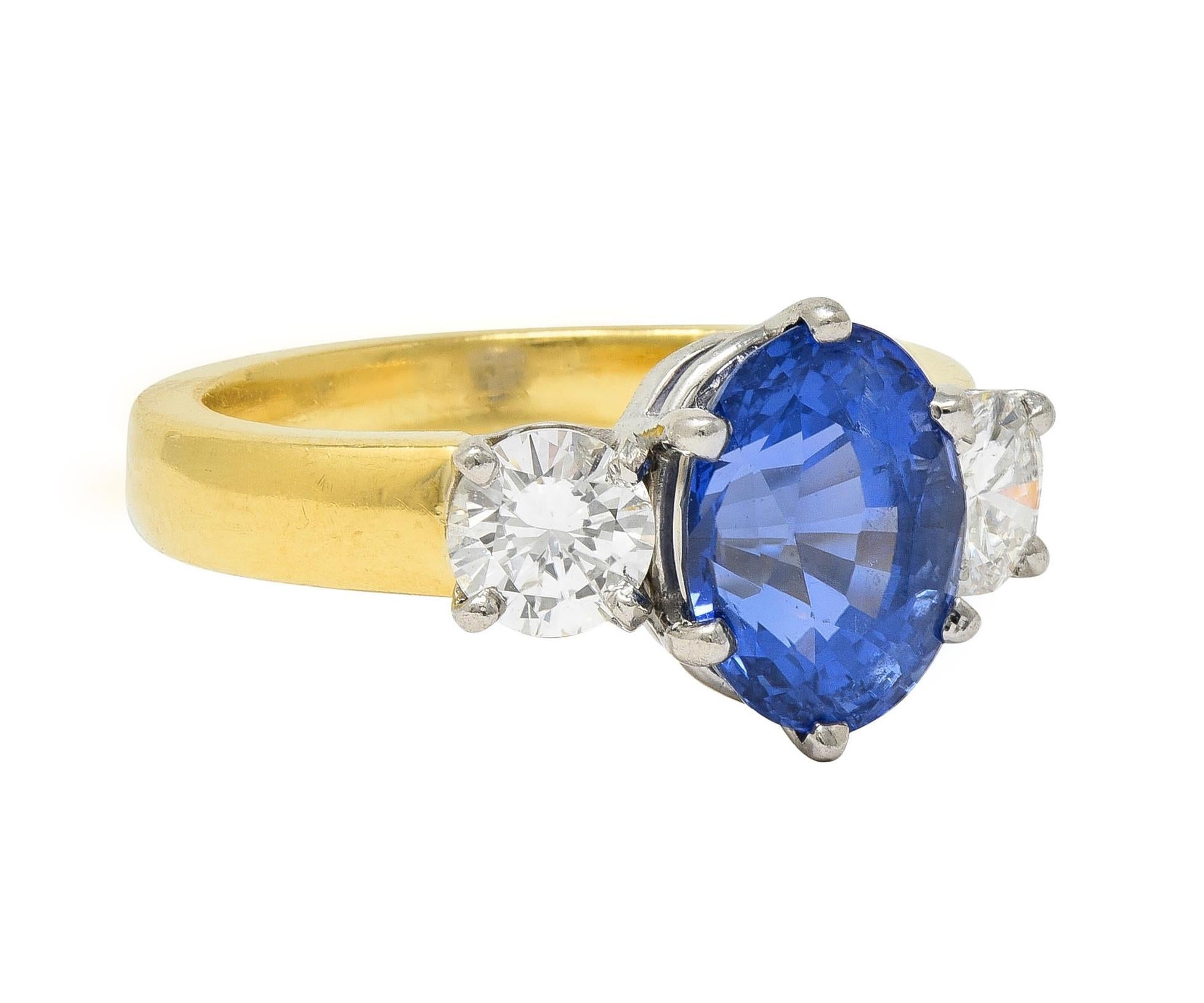 Vintage 3.86 CTW No Heat Ceylon Sapphire Diamond Platinum 18 Karat Gold Ring GIA