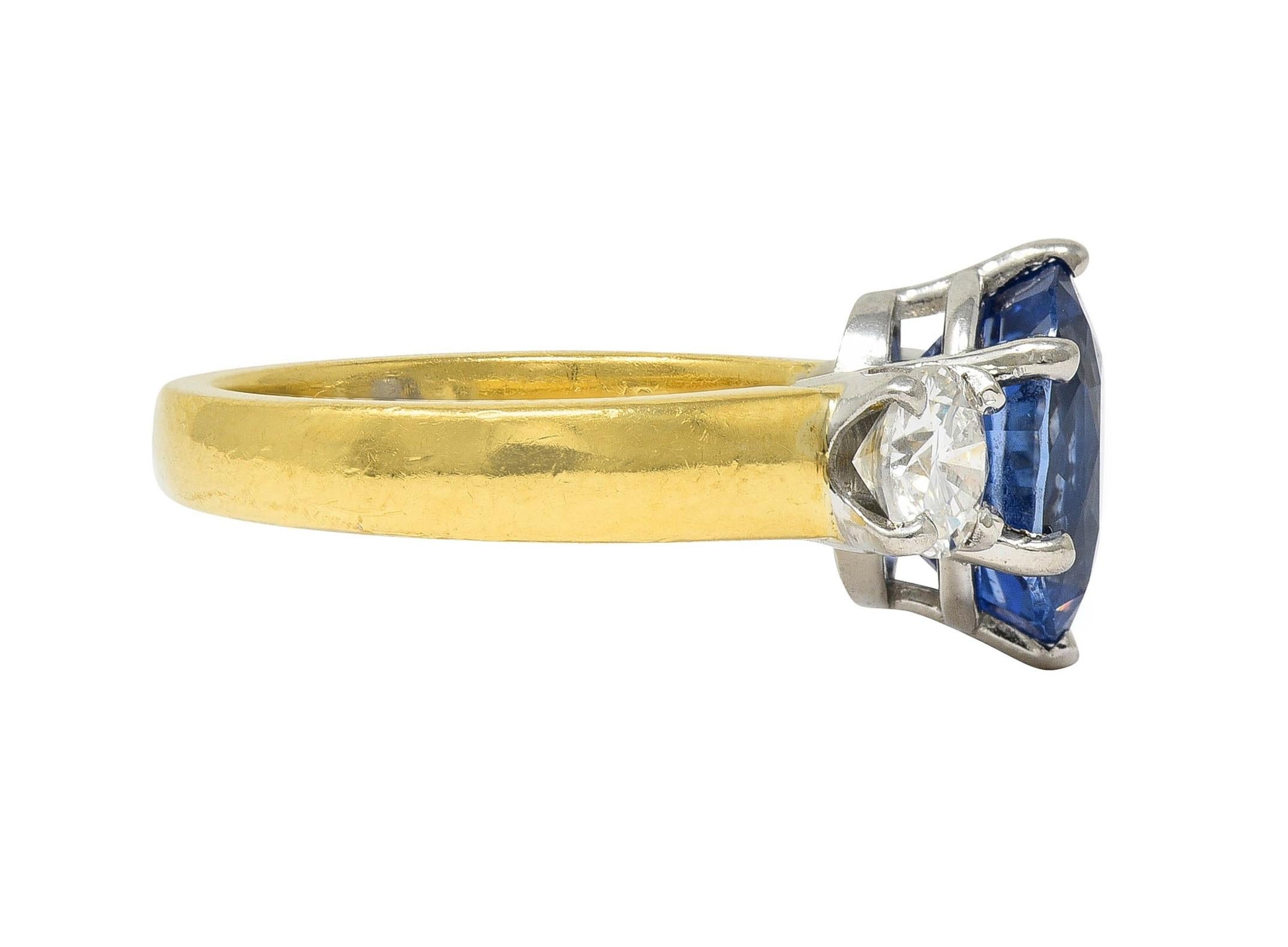 Vintage 3.86 CTW No Heat Ceylon Sapphire Diamond Platinum 18 Karat Gold Ring GIA