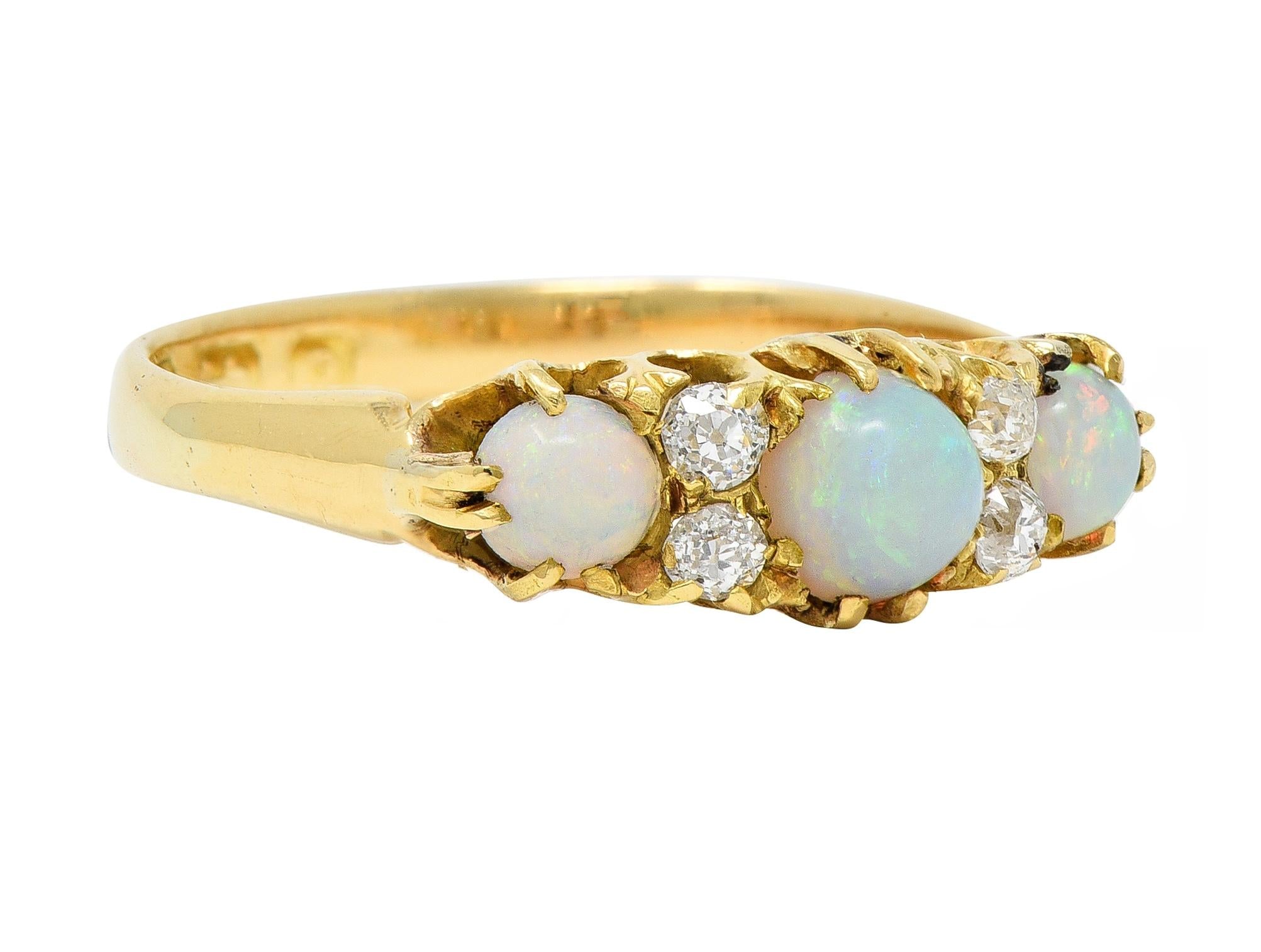 Victorian Opal Diamond 18 Karat Yellow Gold Antique Band Ring