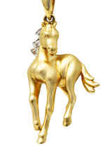 Contemporary Diamond 14 Karat Two-Tone Gold Equestrian Horse Pendant NecklaceNecklaces - Wilson's Estate Jewelry