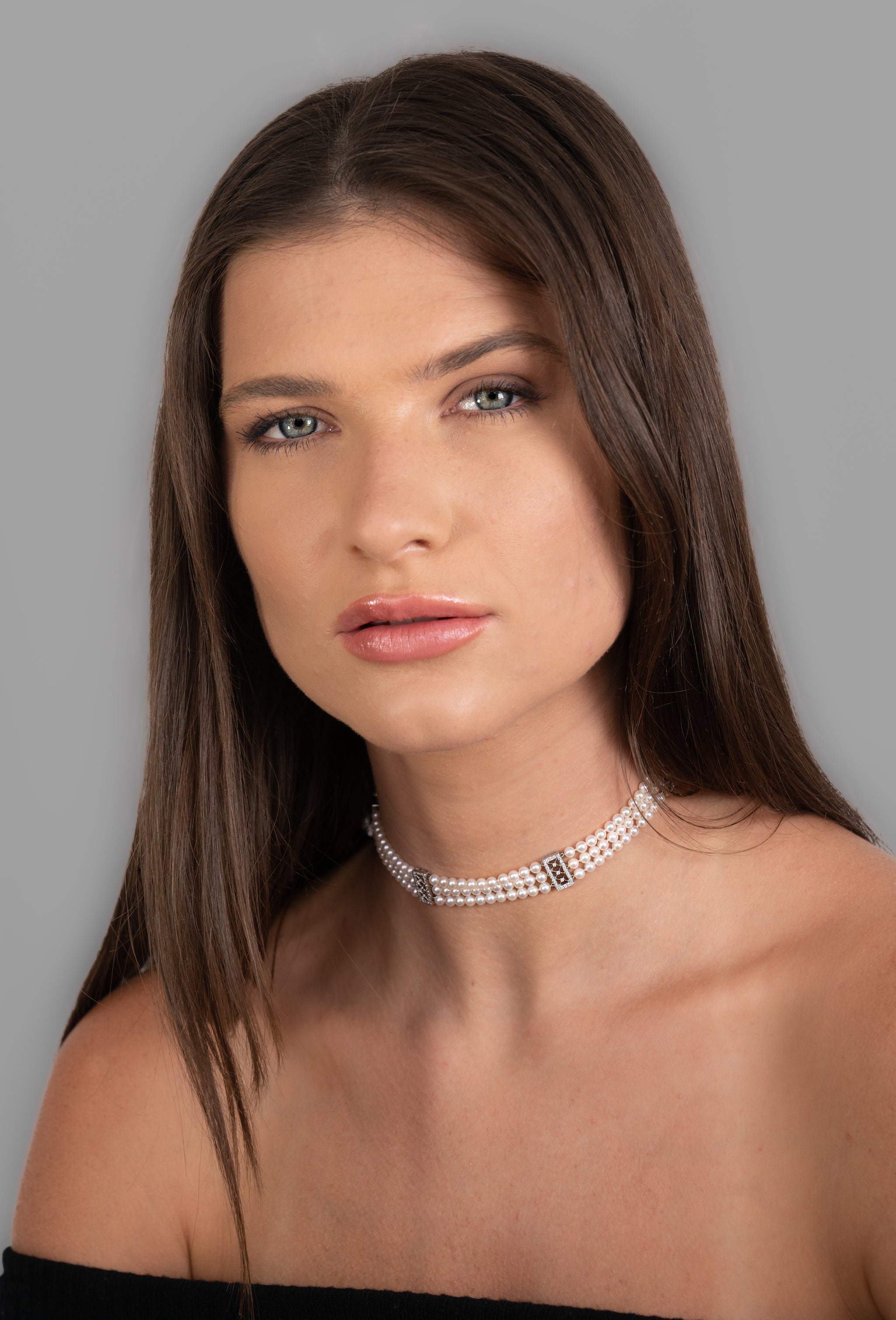 Tiffany & Co. Diamond Pearl Platinum Voile Three Strand Station Collar Necklace Wilson's Estate Jewelry