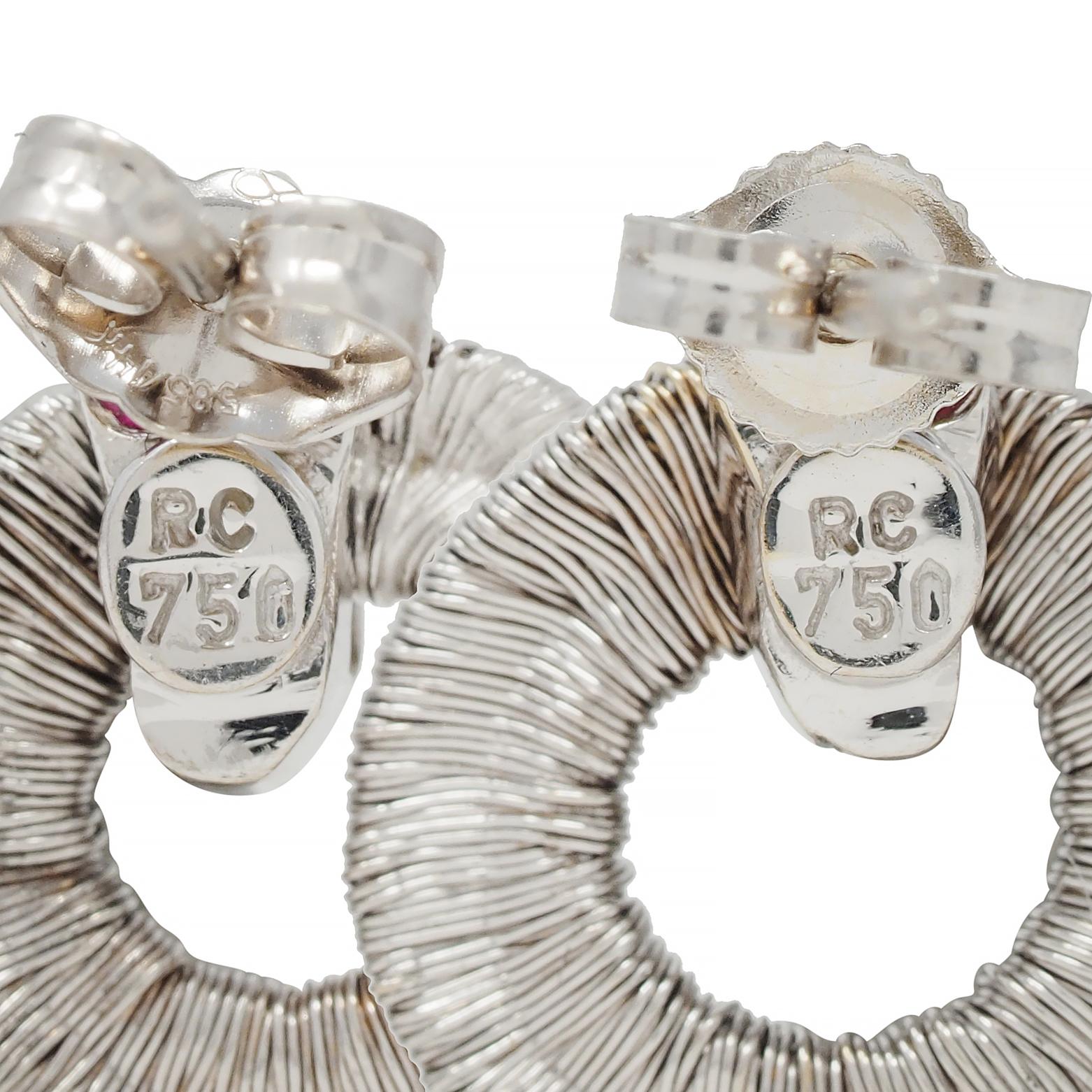 Roberto Coin Diamond 18 Karat White Gold Woven Silk Petite Woven Hoop Earrings