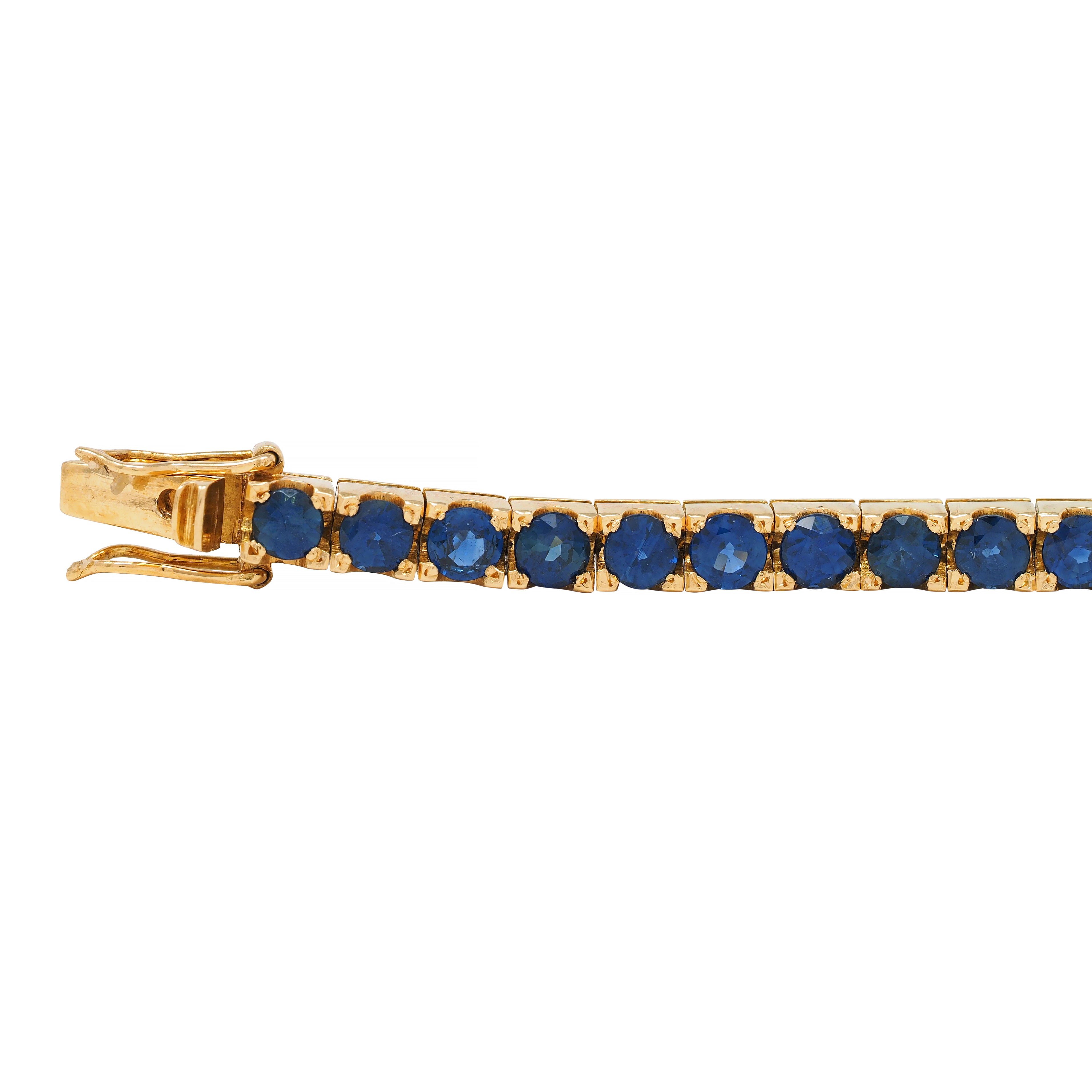 1990's 6.90 CTW Sapphire 18 Karat Yellow Gold Vintage Line Bracelet