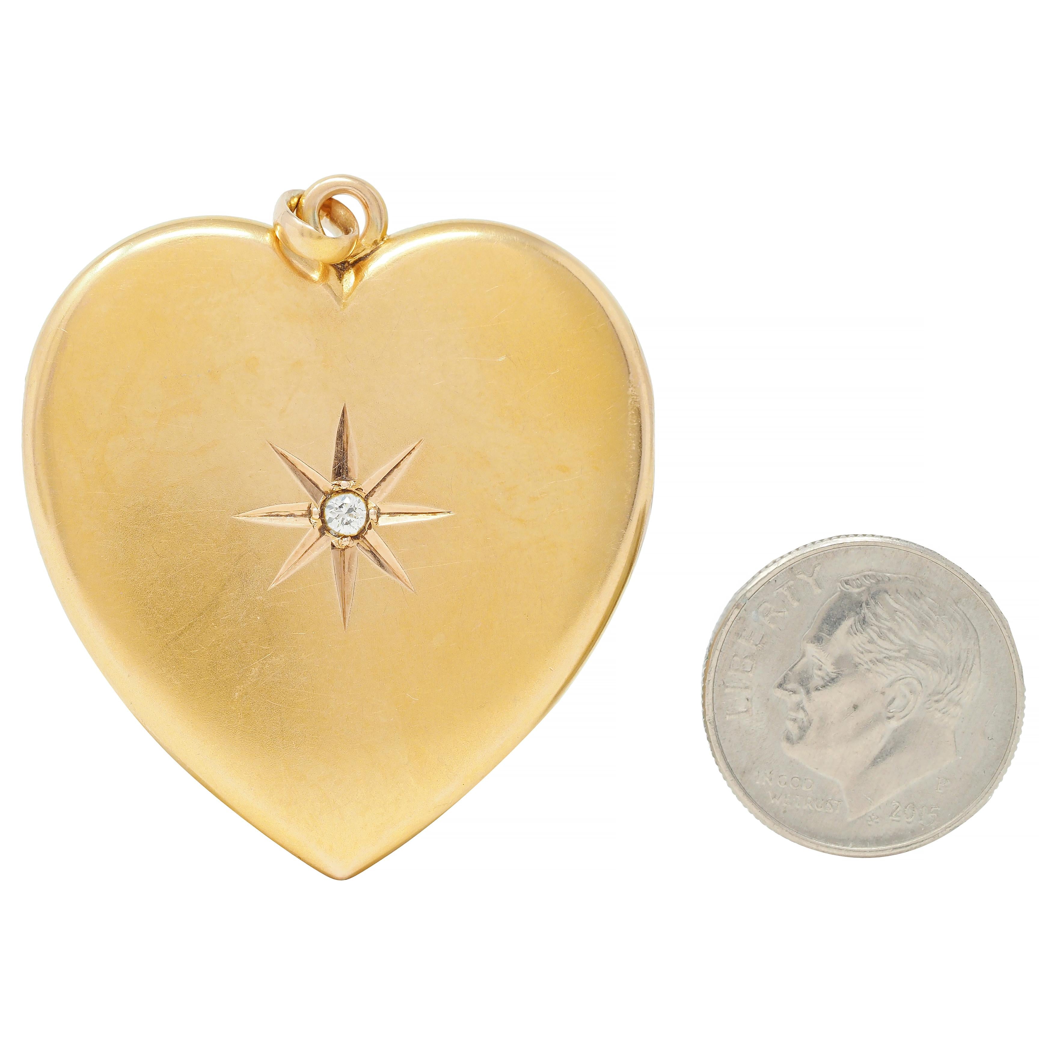 Victorian Diamond 14 Karat Yellow Gold Antique Heart Locket Pendant