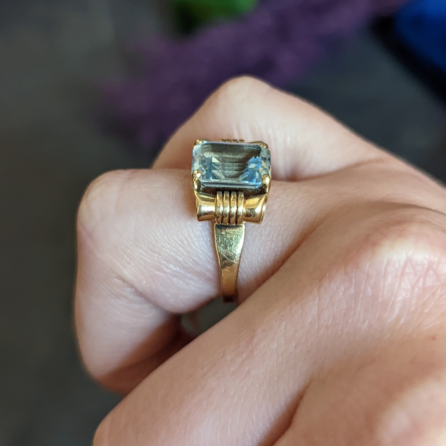 Tiffany & Co. Retro 3.70 CTW Aquamarine 14 Karat Yellow Gold Ring Wilson's Antique & Estate Jewelry