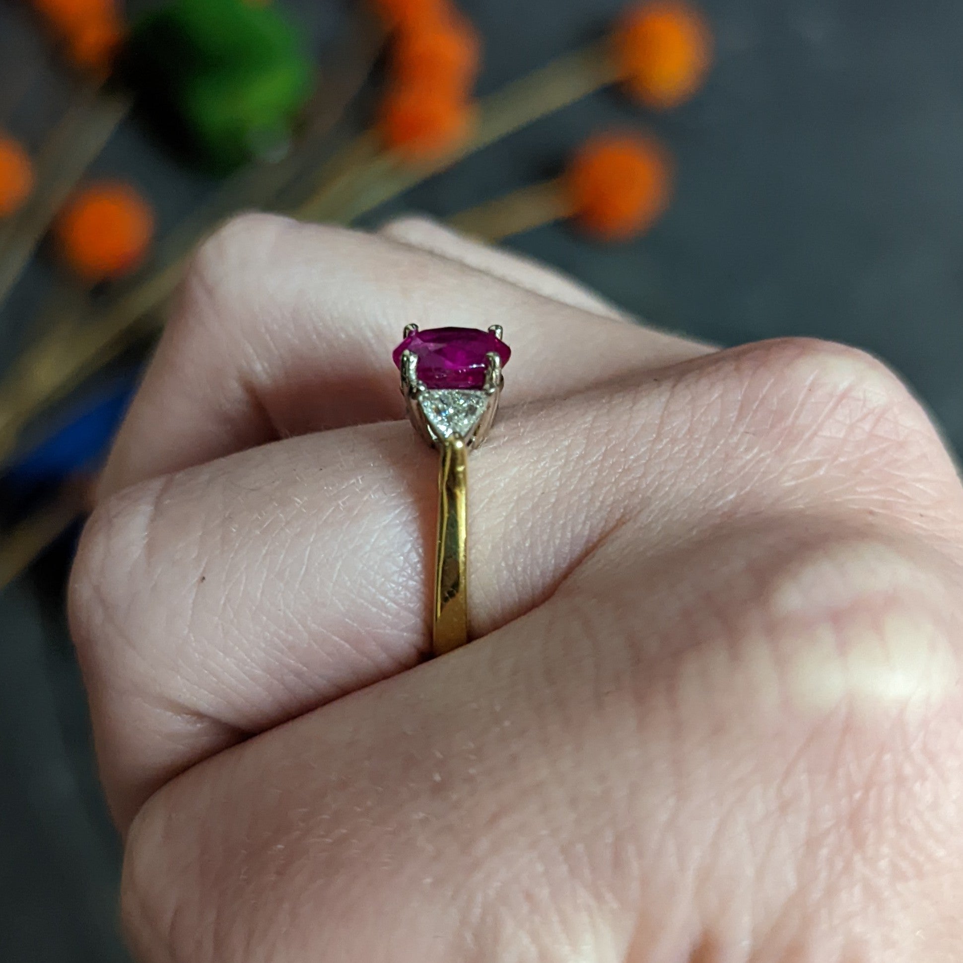 1980's Vintage 1.68 CTW Burmese Ruby Diamond 18 Karat Two-Tone Gold Ring AGL Wilson's Estate Jewelry