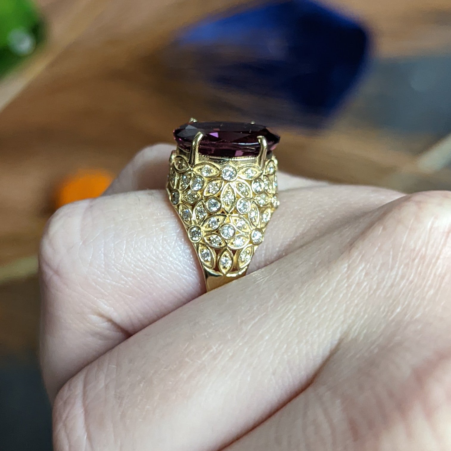 Contemporary 7.51 CTW Spinel Diamond 14 Karat Gold Gemstone Ring Wilson's Estate Jewelry