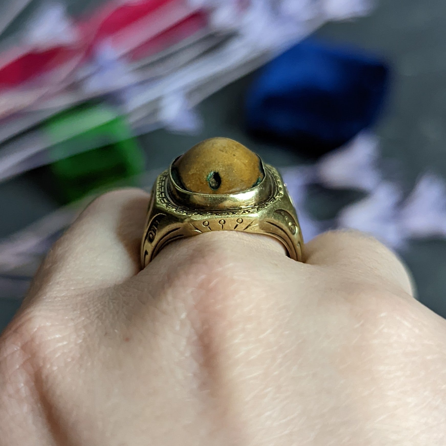 Egyptian Revival Hardstone 14 Karat Gold Unisex Scarab Ring Wilson's Estate Jewelry