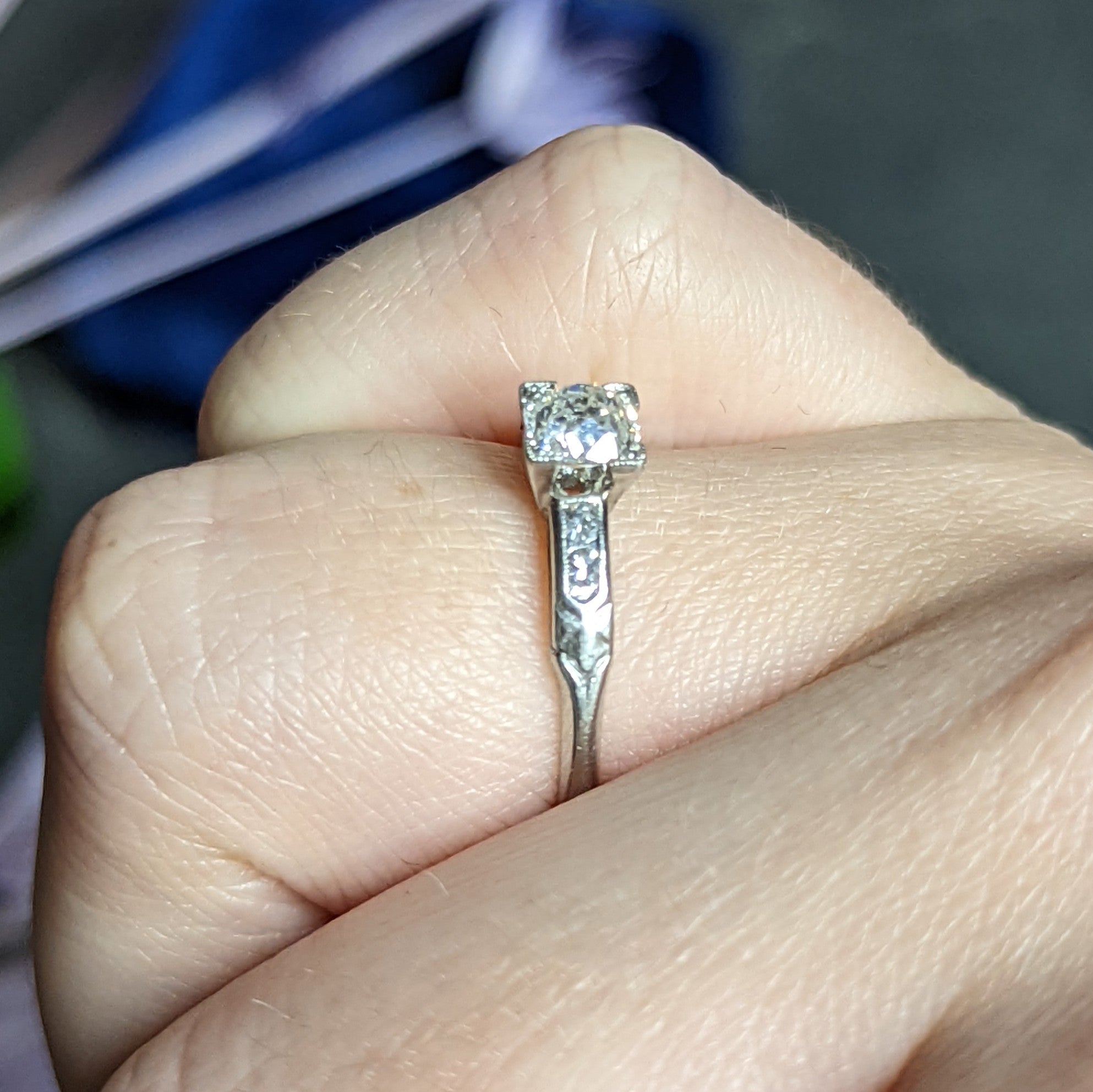 Traub 0.63 CTW Old Mine Diamond Platinum Fishtail Engagement Ring GIA Wilson's Estate Jewelry