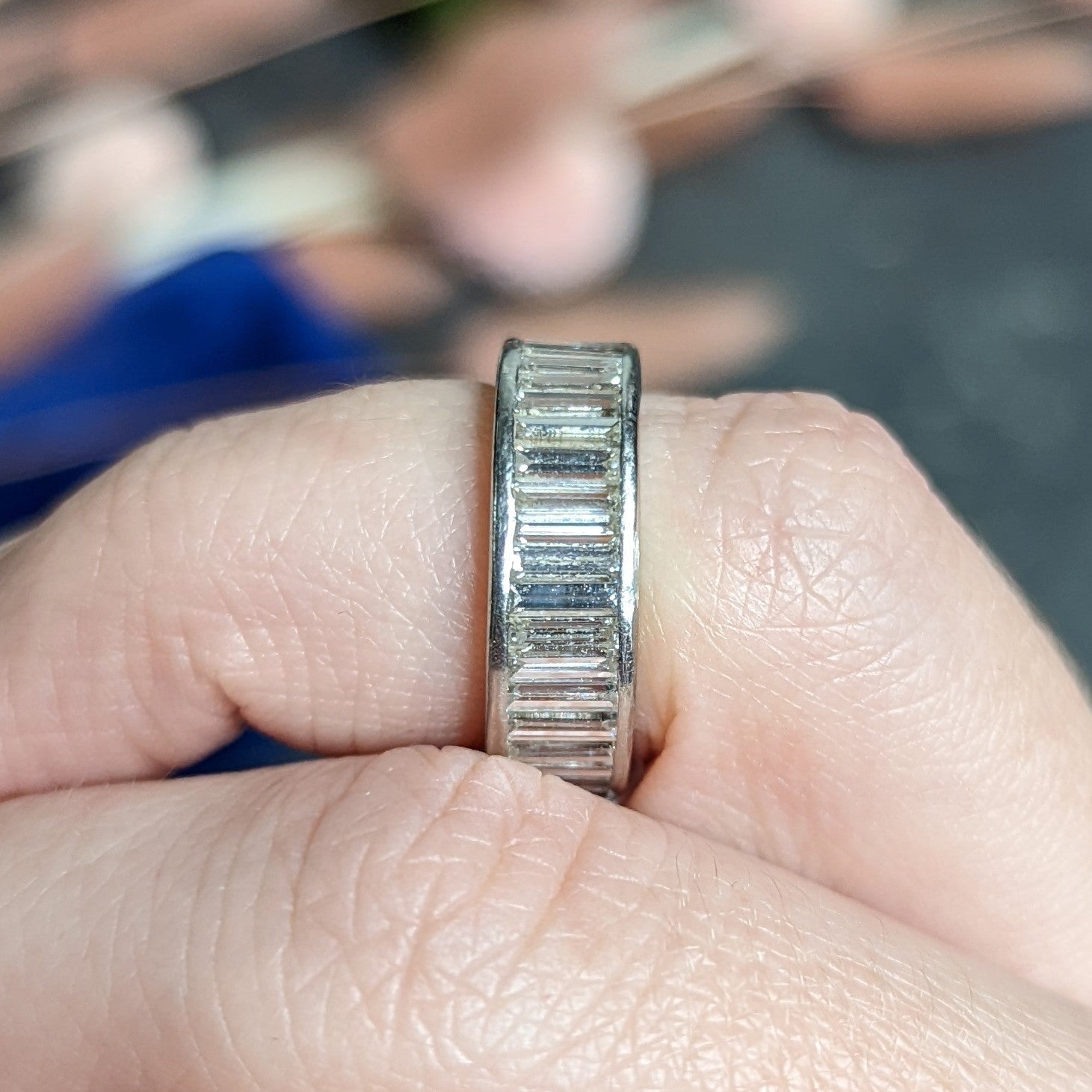 Mid-Century 3.00 CTW Baguette Diamond Platinum Eternity Band Ring Wilson's Estate Jewelry