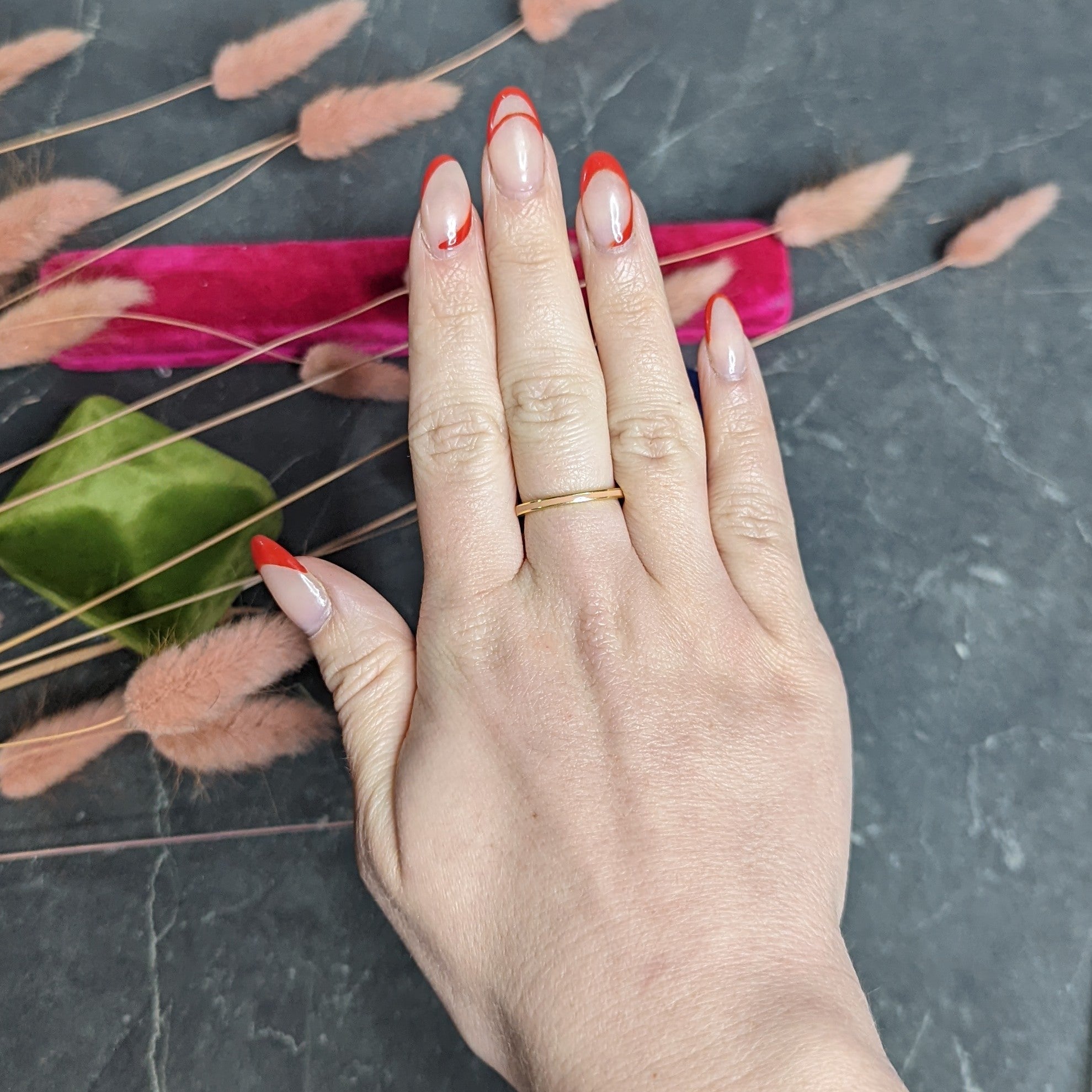 Hidalgo Vintage Peach Enamel 18 Karat Yellow Gold Eternity Band Stack Ring Wilson's Estate Jewelry