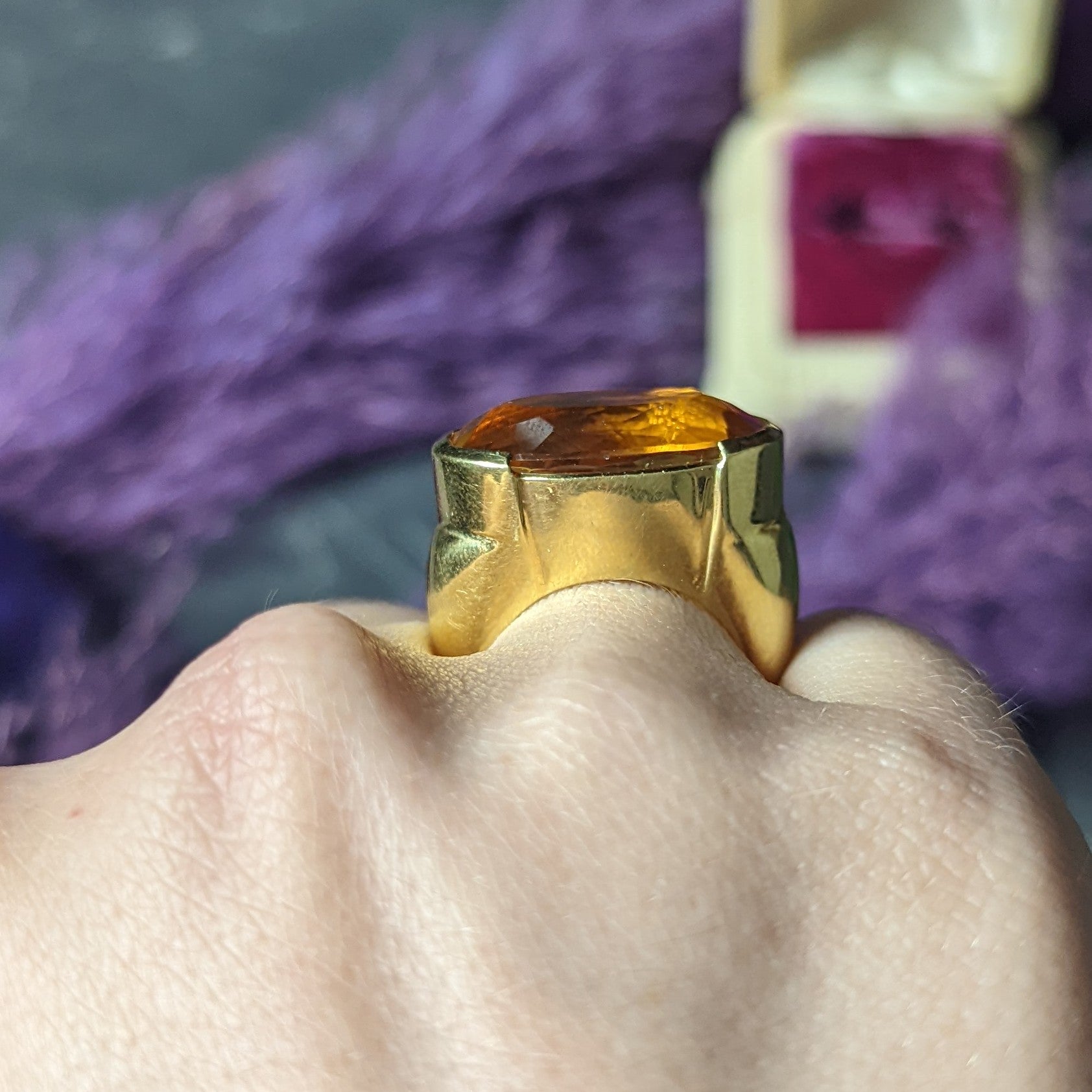 1960's Vintage Citrine 18 Karat Yellow Gold Statement Gemstone Ring Wilson's Estate Jewelry