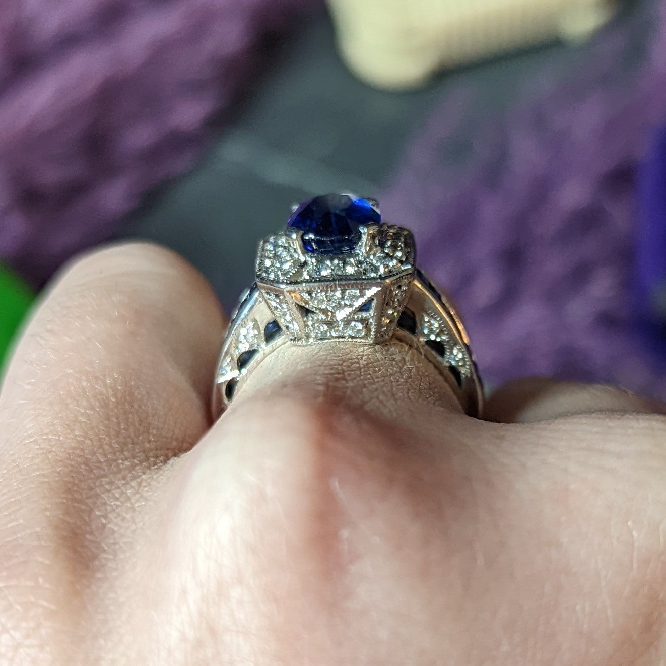 Early Mid-Century 4.90 CTW No Heat Ceylon Sapphire Diamond 14 Karat White Gold Vintage Gemstone Ring GIA Wilson's Estate Jewelry