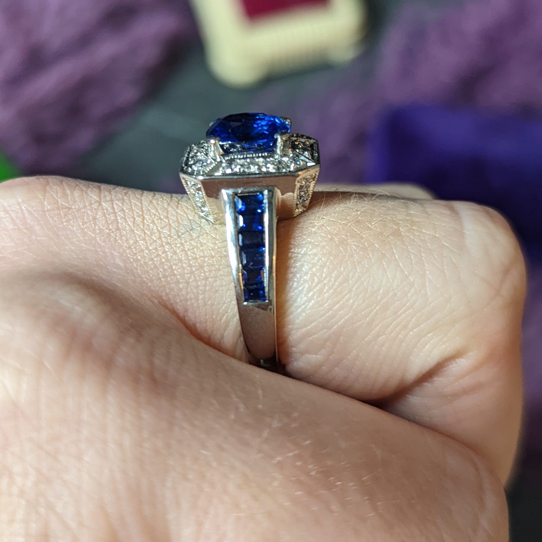 Early Mid-Century 4.90 CTW No Heat Ceylon Sapphire Diamond 14 Karat White Gold Vintage Gemstone Ring GIA Wilson's Estate Jewelry