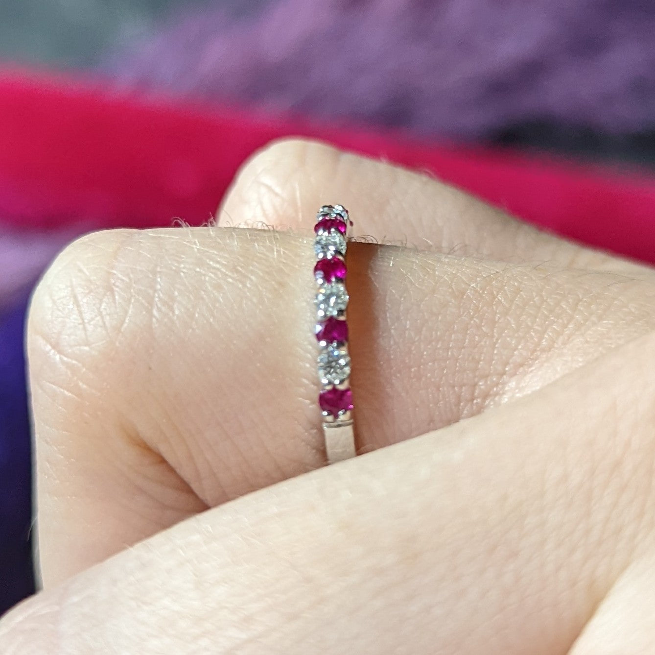 Contemporary Ruby Diamond 14 Karat White Gold Stacking Band Ring Wilson's Estate Jewelry