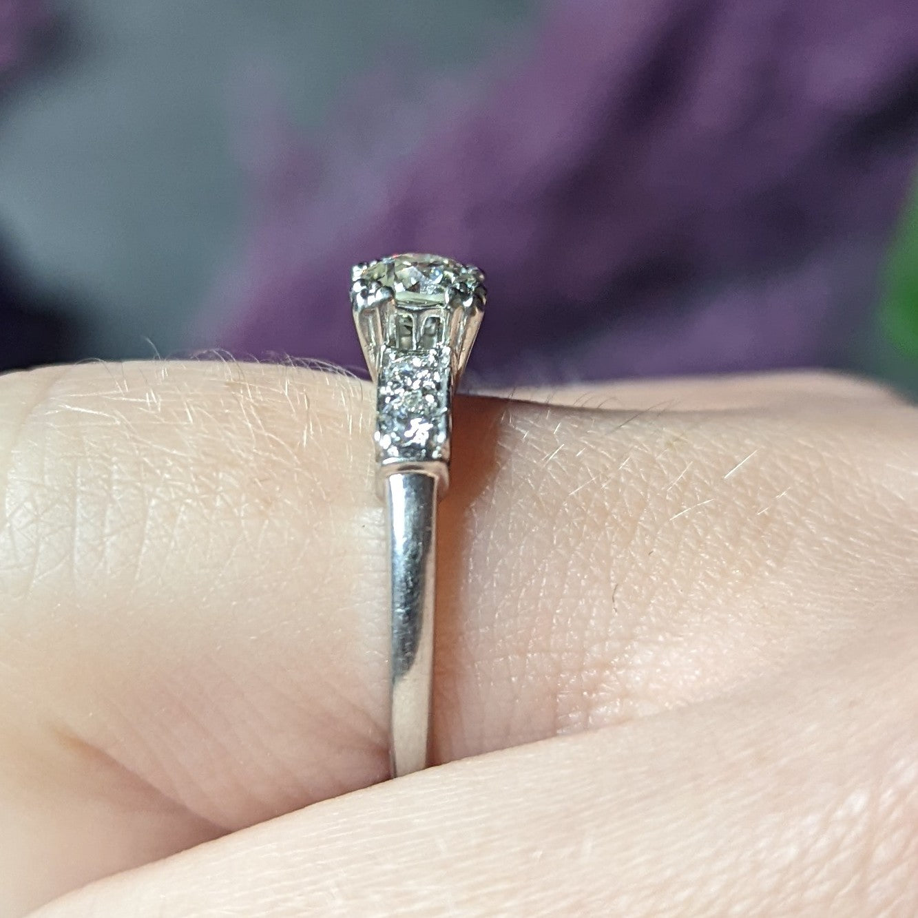 Retro 0.77 CTW Old European Diamond Platinum Fishtail Vintage Engagement Ring Wilson's Estate Jewelry