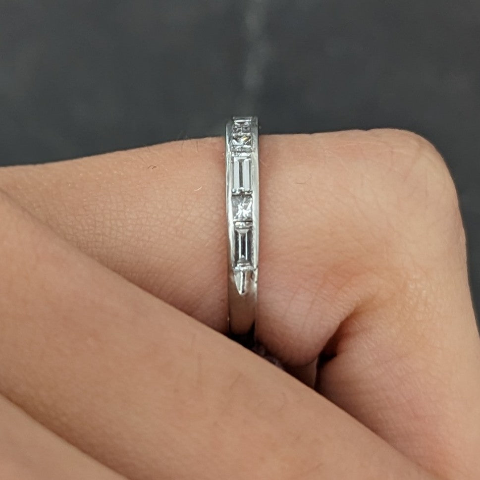 Mid-Century Baguette Princess Cut Diamond Platinum Vintage Channel Band Ring Wilson's Estate Jewelry