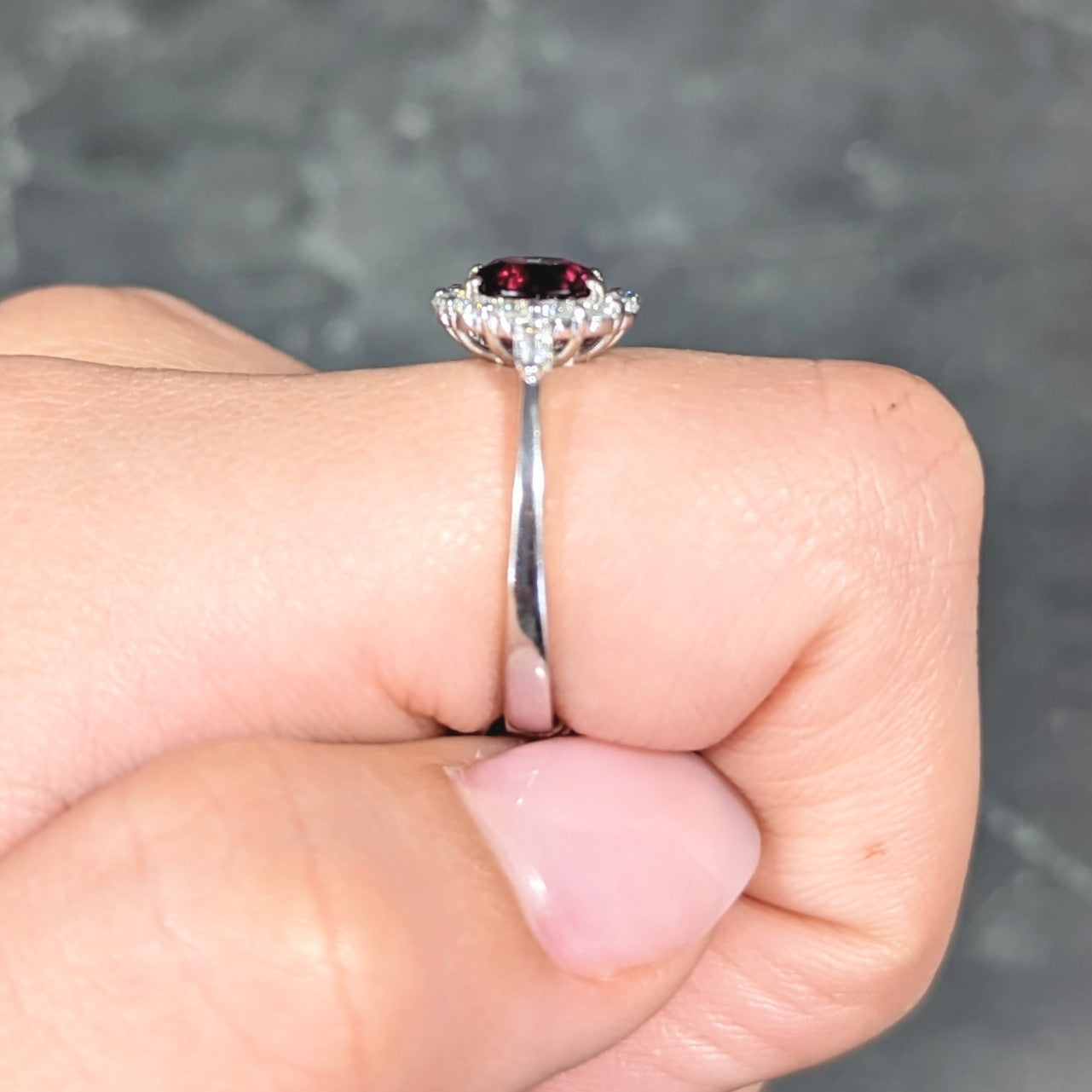 Contemporary 1.80 CTW Ruby Diamond 18 Karat White Gold Halo Ring GIA Wilson's Estate Jewelry