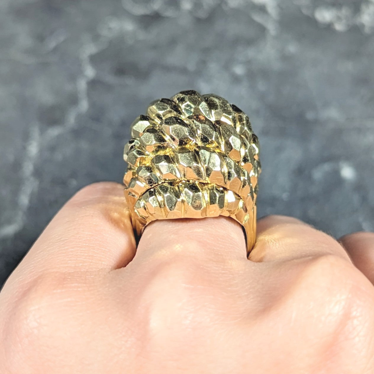 Henry Dunay 1970's 18 Karat Yellow Gold Faceted Vintage Dome Ring Wilson's Estate Jewelry