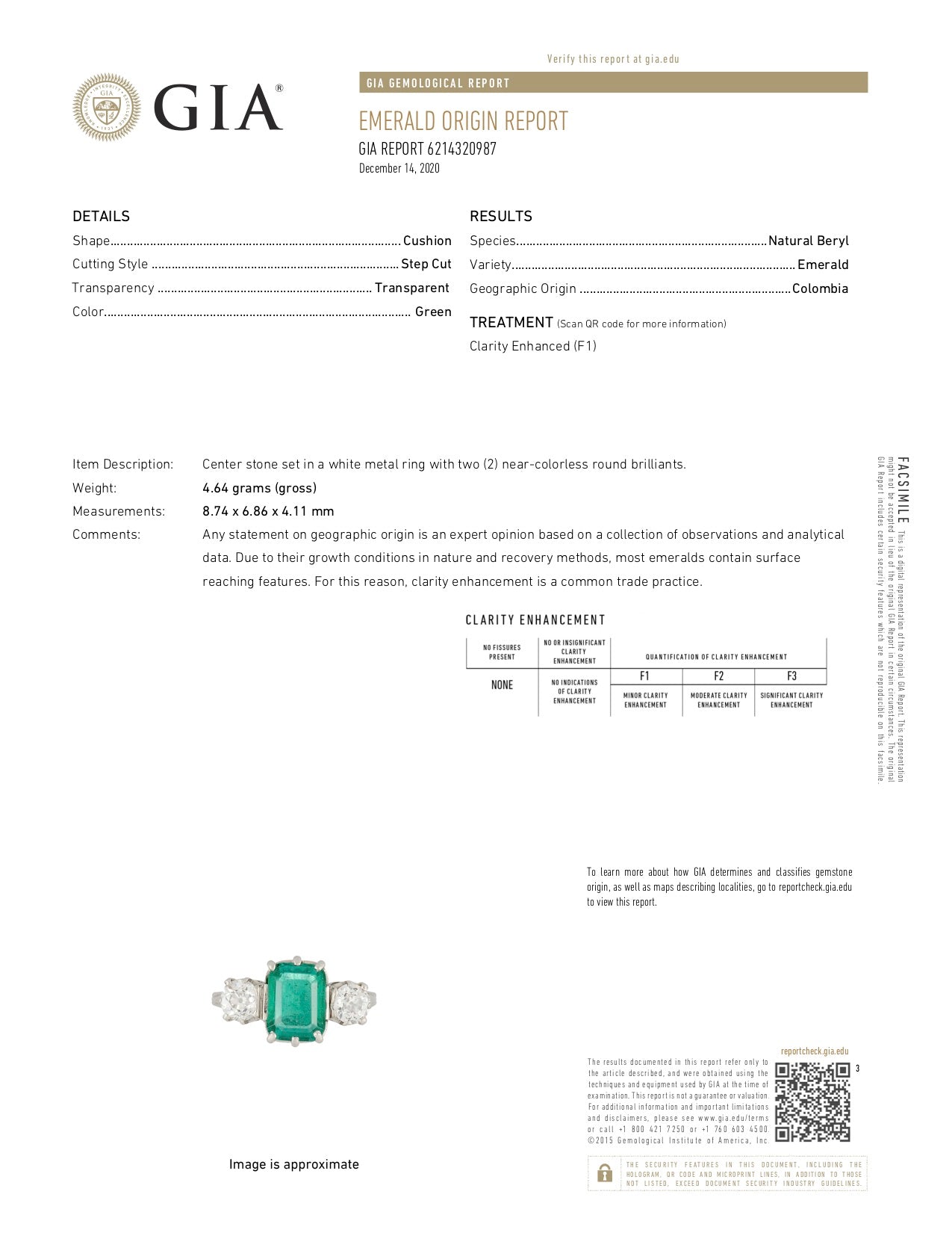 Edwardian 2.80 CTW Colombian Emerald Diamond Platinum Three Stone Ring GIARing - Wilson's Estate Jewelry