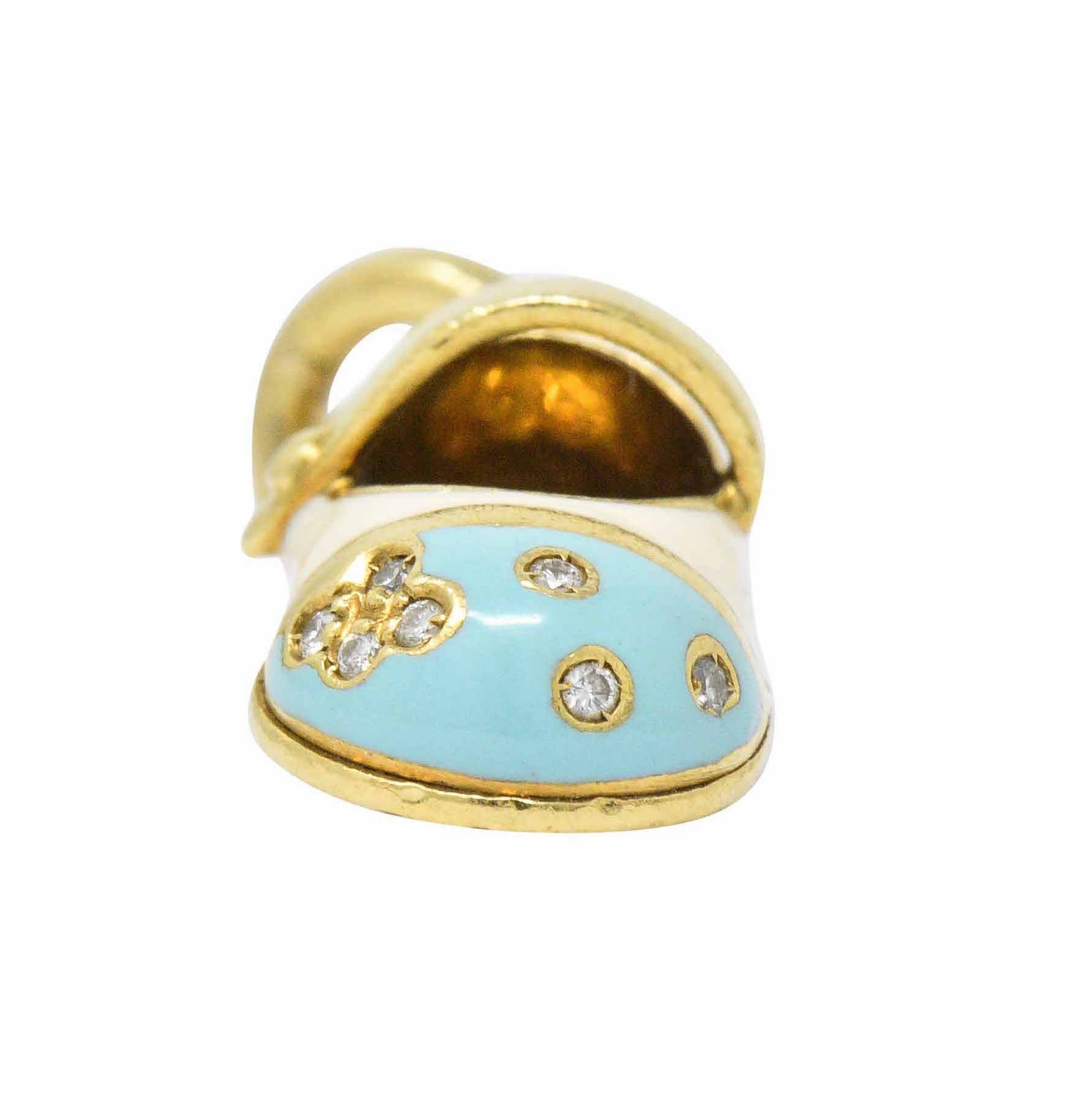 Aaron Basha Diamond 18 Karat Gold Enamel Strap Shoe Charm Wilson's Estate Jewelry