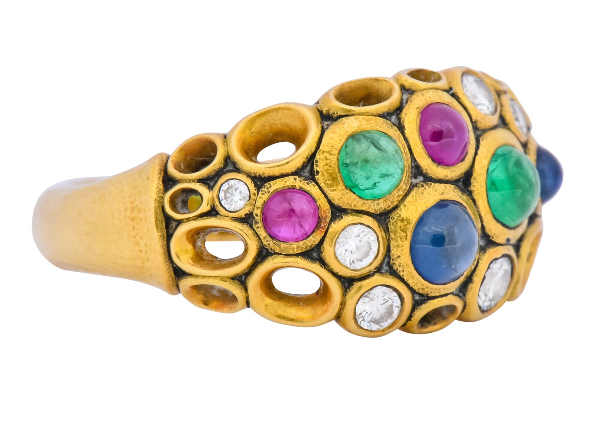 Alex Sepkus Blue Sapphire Emerald Ruby Diamond 18 Karat Gold Cluster Ring - Wilson's Estate Jewelry