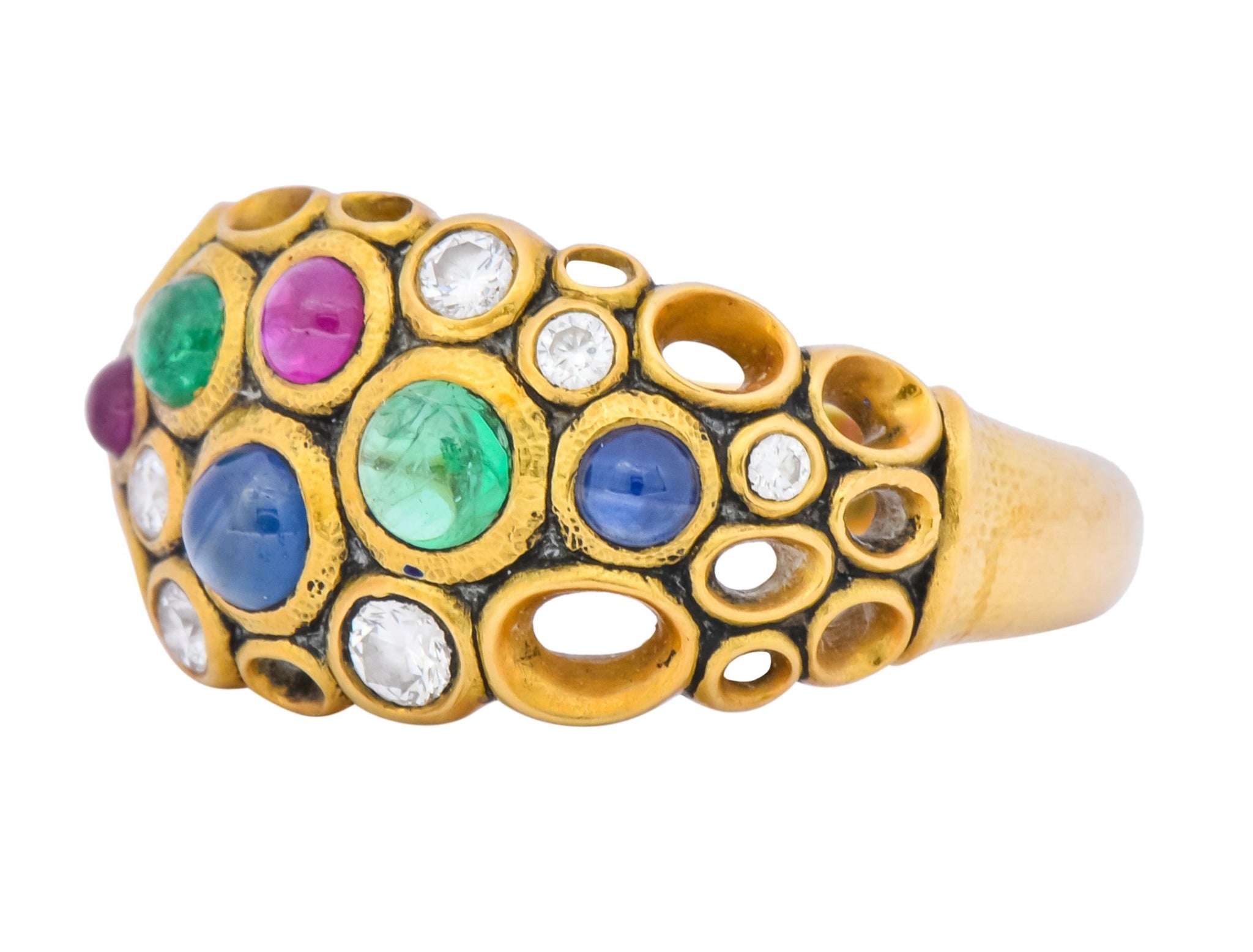 Alex Sepkus Blue Sapphire Emerald Ruby Diamond 18 Karat Gold Cluster Ring - Wilson's Estate Jewelry