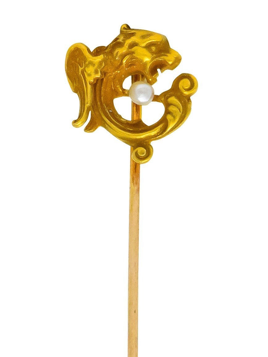 Alling & Co. Late Victorian Pearl 14 Karat Gold Winged Lion Stick Pin - Wilson's Estate Jewelry