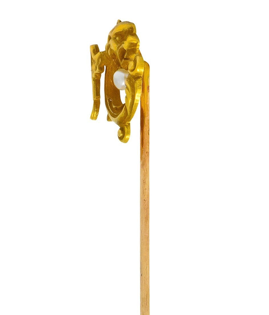 Alling & Co. Late Victorian Pearl 14 Karat Gold Winged Lion Stick Pin - Wilson's Estate Jewelry