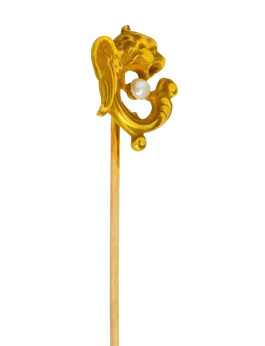 Alling & Co. Late Victorian Pearl 14 Karat Gold Winged Lion Stick Pin - Wilson's Estate Jewelry