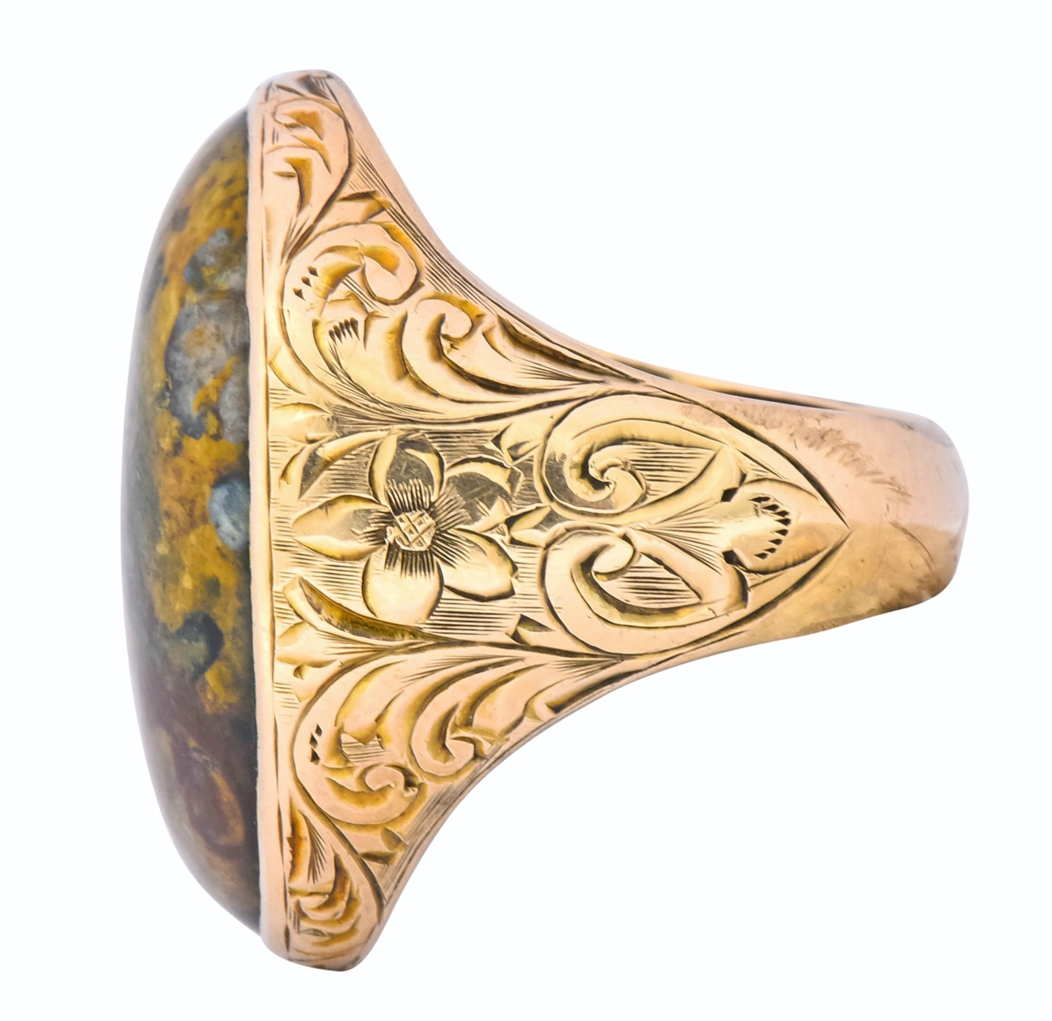 Allsopp Bros. Art Nouveau Jasper Cabochon 14 Karat Gold Ring - Wilson's Estate Jewelry