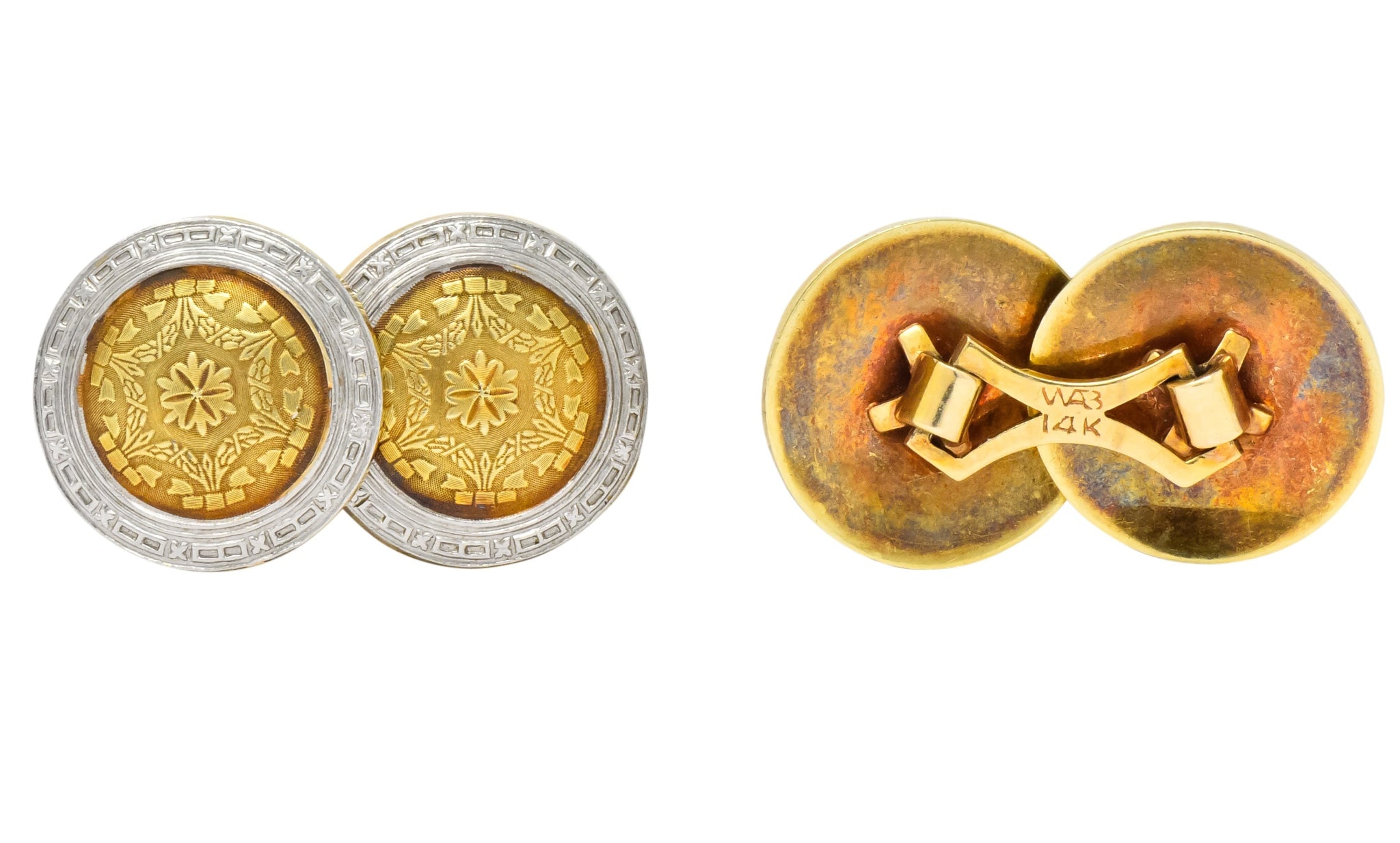 Allsopp-Steller Inc. Edwardian Platinum-Topped 14 Karat Gold Men's Cufflinks - Wilson's Estate Jewelry