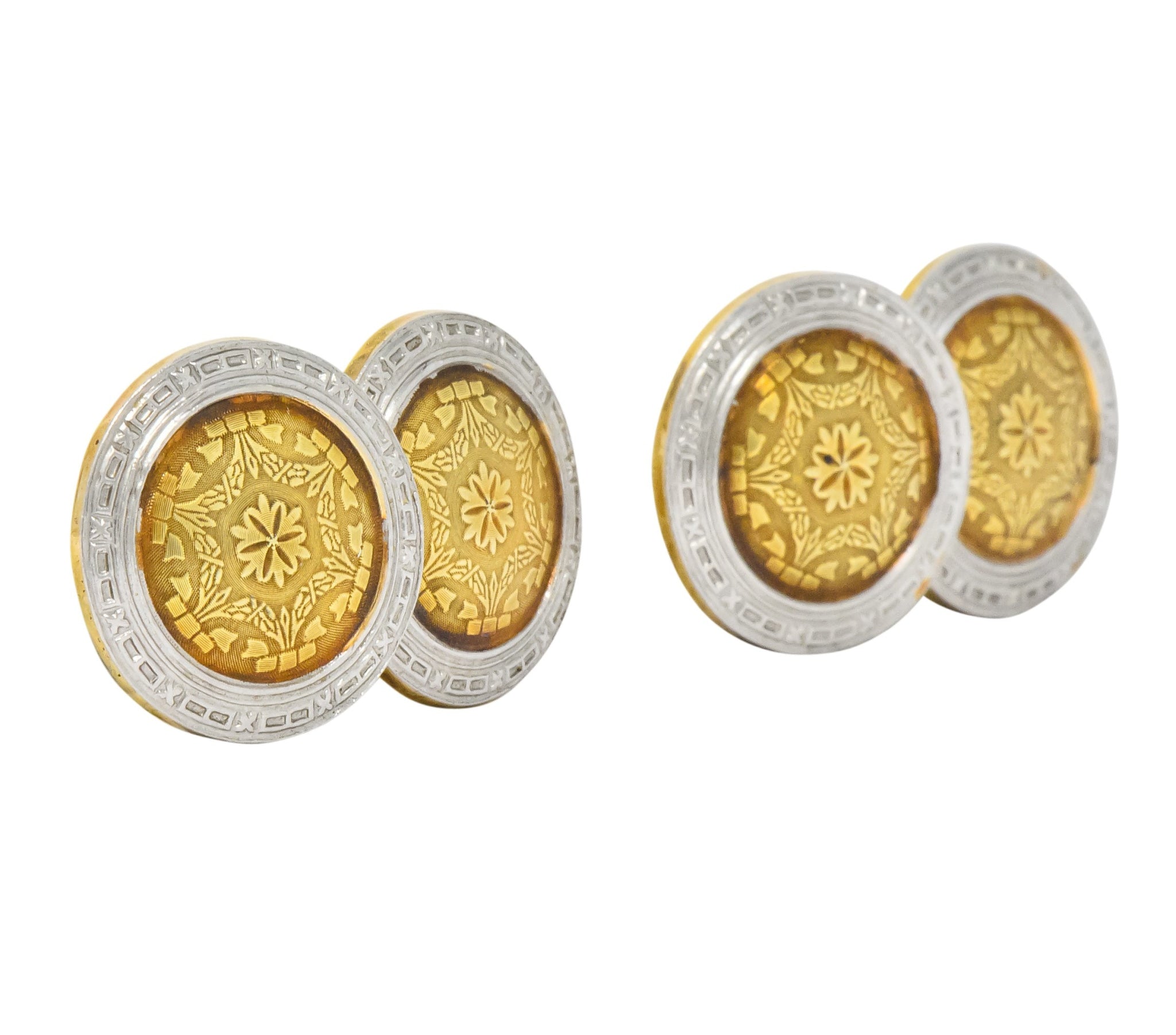 Allsopp-Steller Inc. Edwardian Platinum-Topped 14 Karat Gold Men's Cufflinks - Wilson's Estate Jewelry