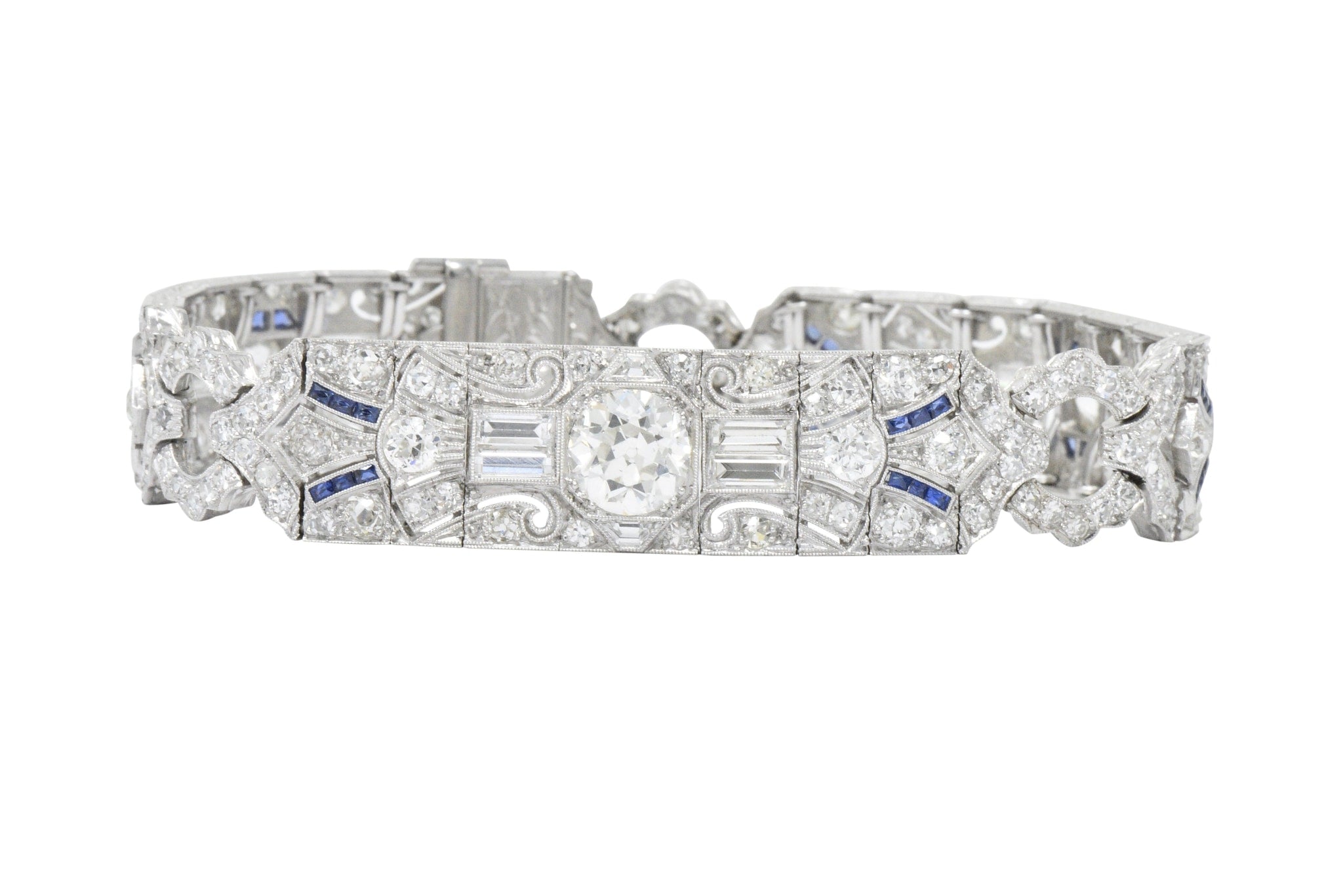 Amazing Art Deco 11.50 CTW Diamond Sapphire Platinum Bracelet Wilson's Estate Jewelry