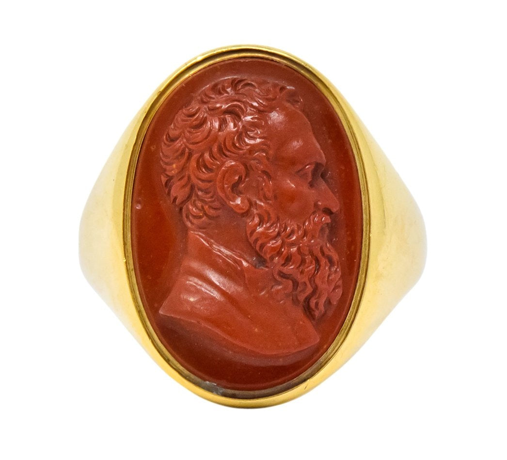 Antique Hardstone 18 Karat Gold Cameo Unisex Ring - Wilson's Estate Jewelry