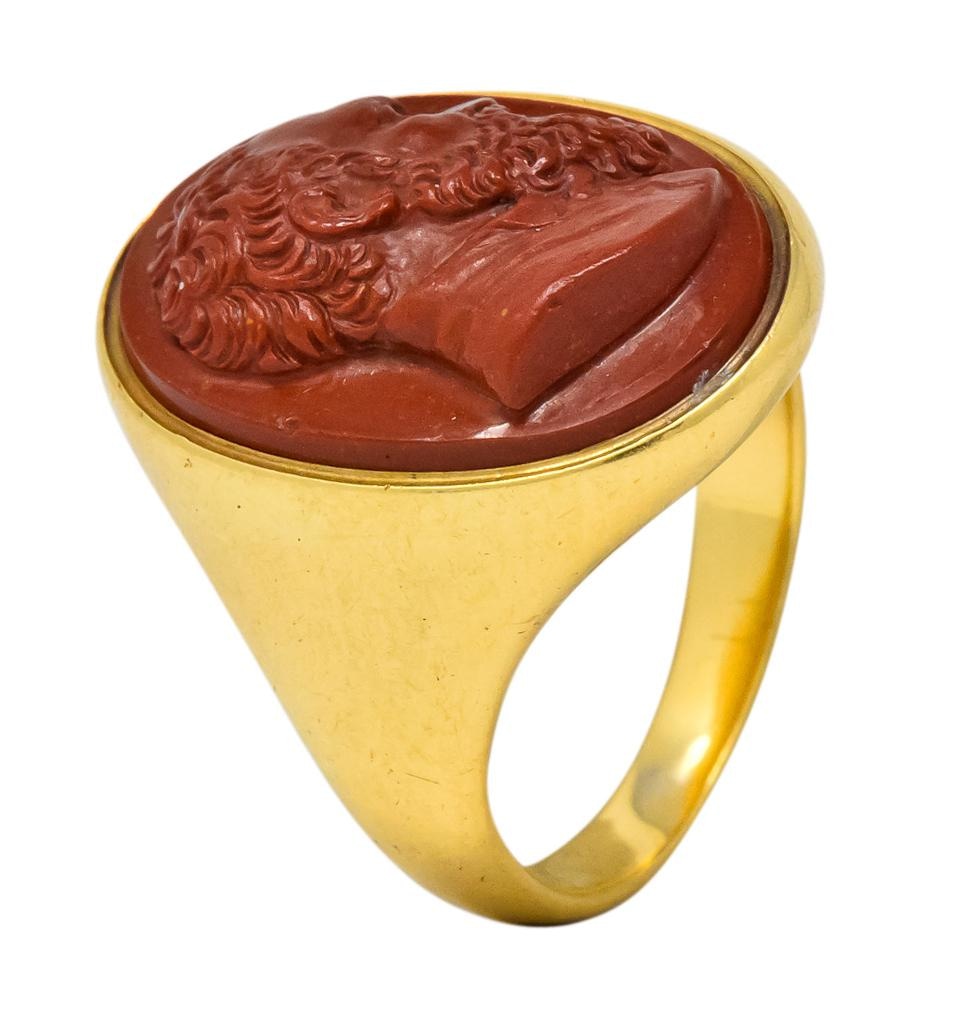 Antique Hardstone 18 Karat Gold Cameo Unisex Ring - Wilson's Estate Jewelry