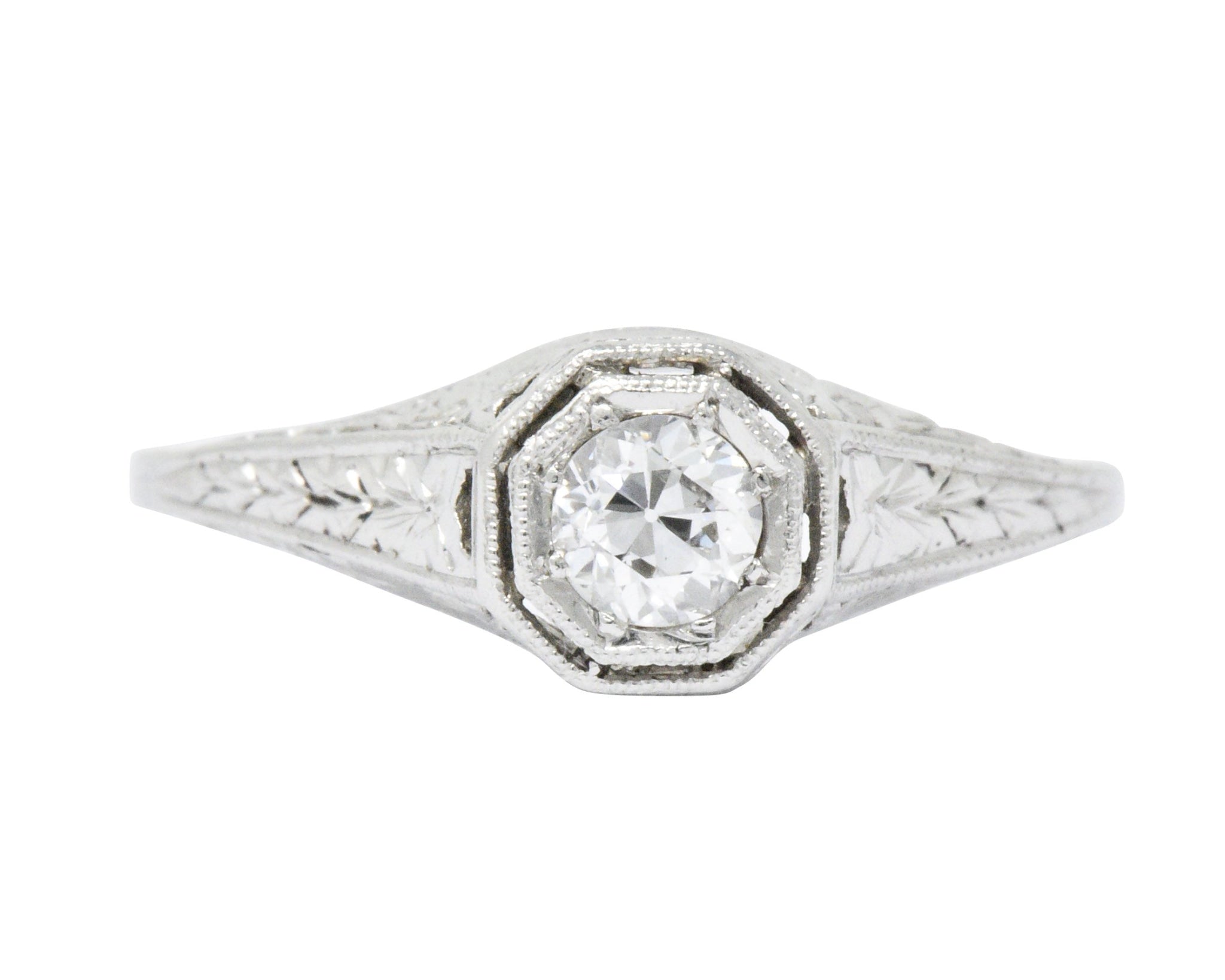 Art Deco 0.25 CTW Old European Diamond Platinum Octagonal Engagement Ring Wilson's Estate Jewelry